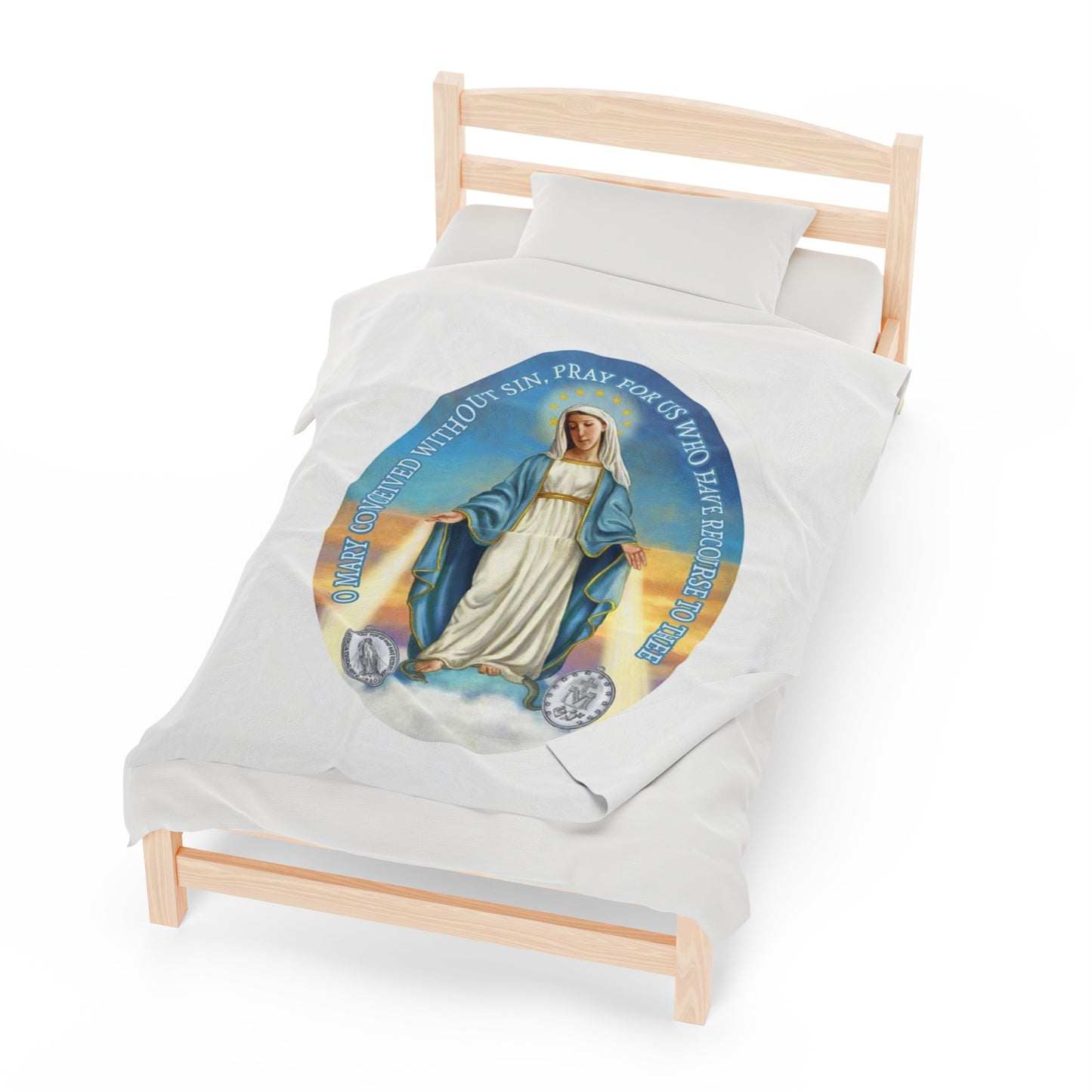 Miraculous Medal Plush Velveteen Blanket, Miraculous Medal Blanket, Blessed Virgin Mary Blanket, Catholic Blanket, Marian Blanket, Catholic Gift