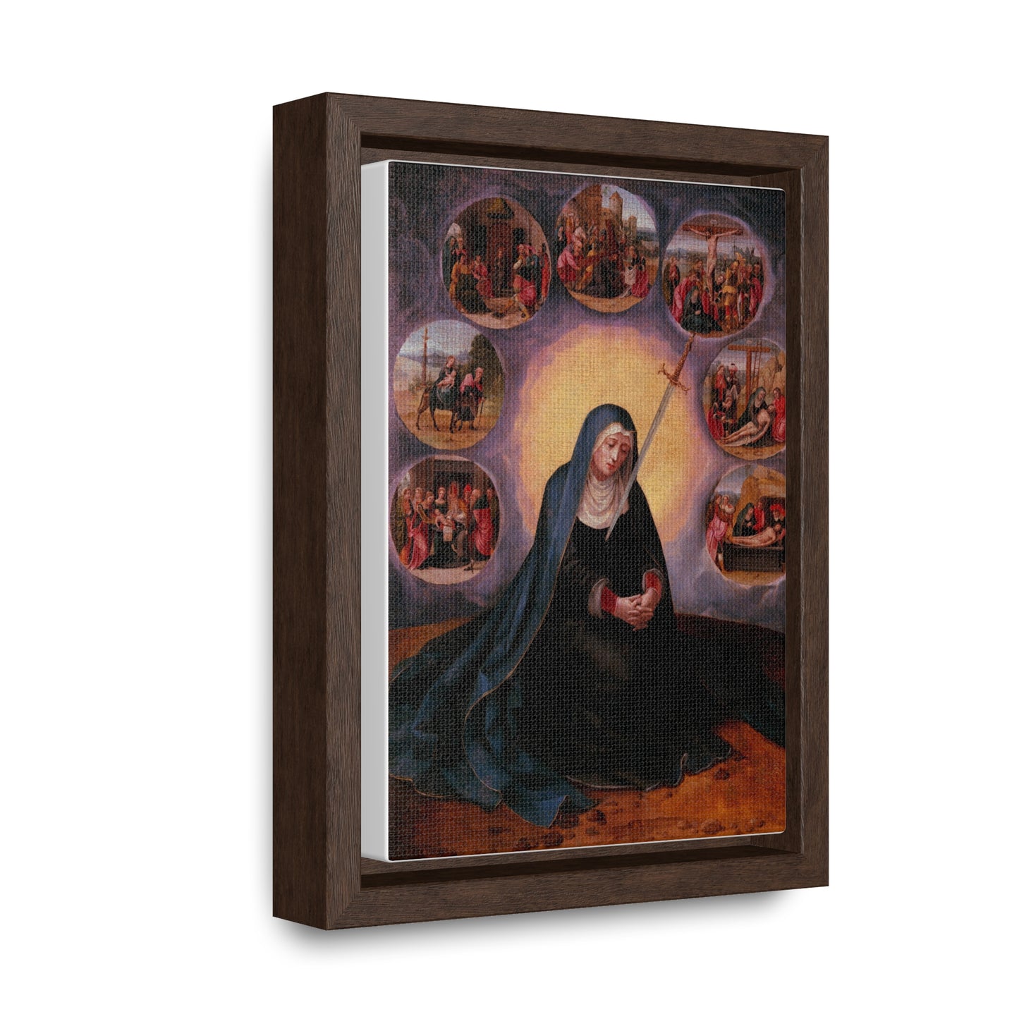 Our Lady of Sorrows Gallery Canvas Wrap, Vertical Frame, Our Lady of Sorrows Framed Art, Blessed Virgin Mary, Catholic Art, Catholic Gift, Catholic Gifts, Catholic Christmas