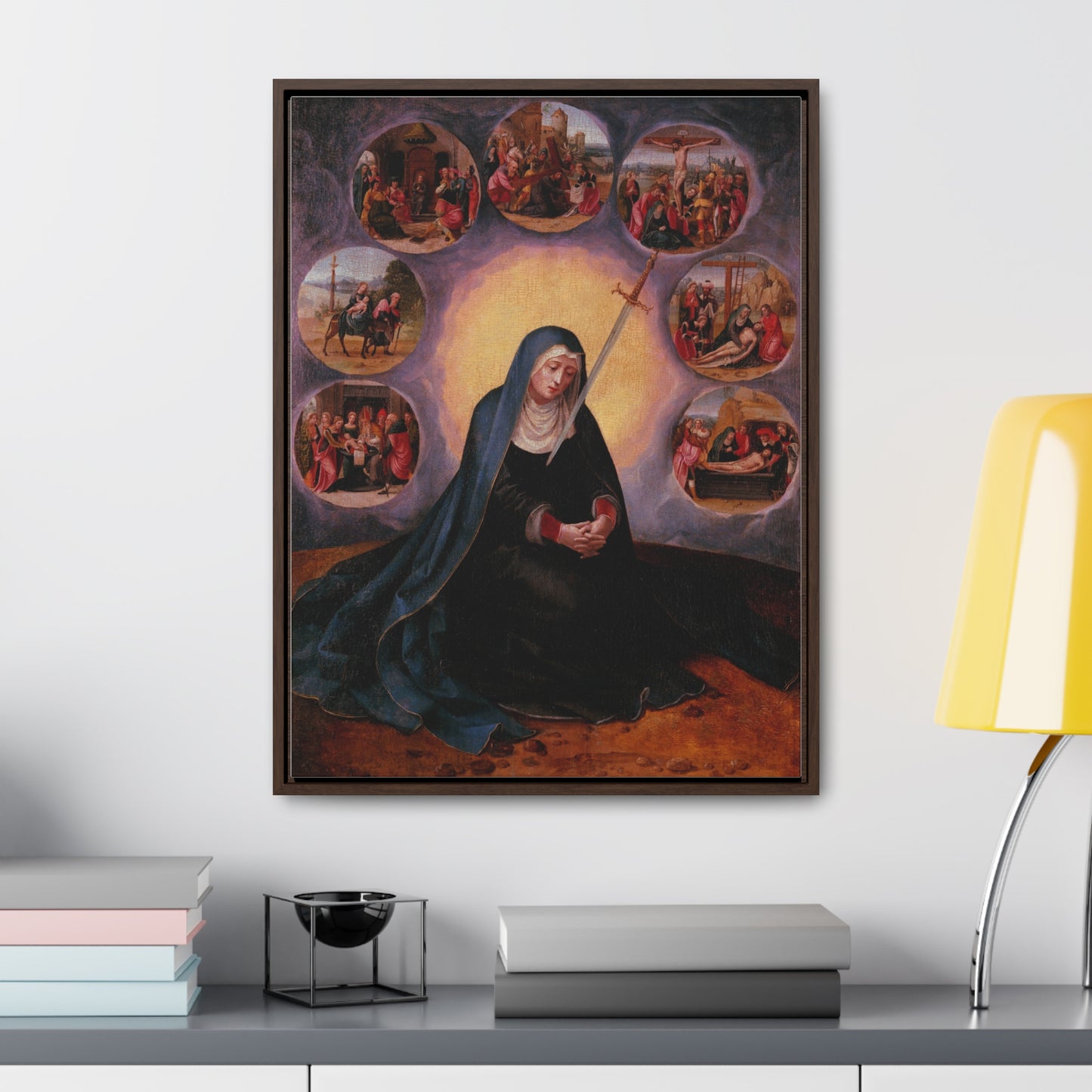 Our Lady of Sorrows Gallery Canvas Wrap, Vertical Frame, Our Lady of Sorrows Framed Art, Blessed Virgin Mary, Catholic Art, Catholic Gift, Catholic Gifts, Catholic Christmas