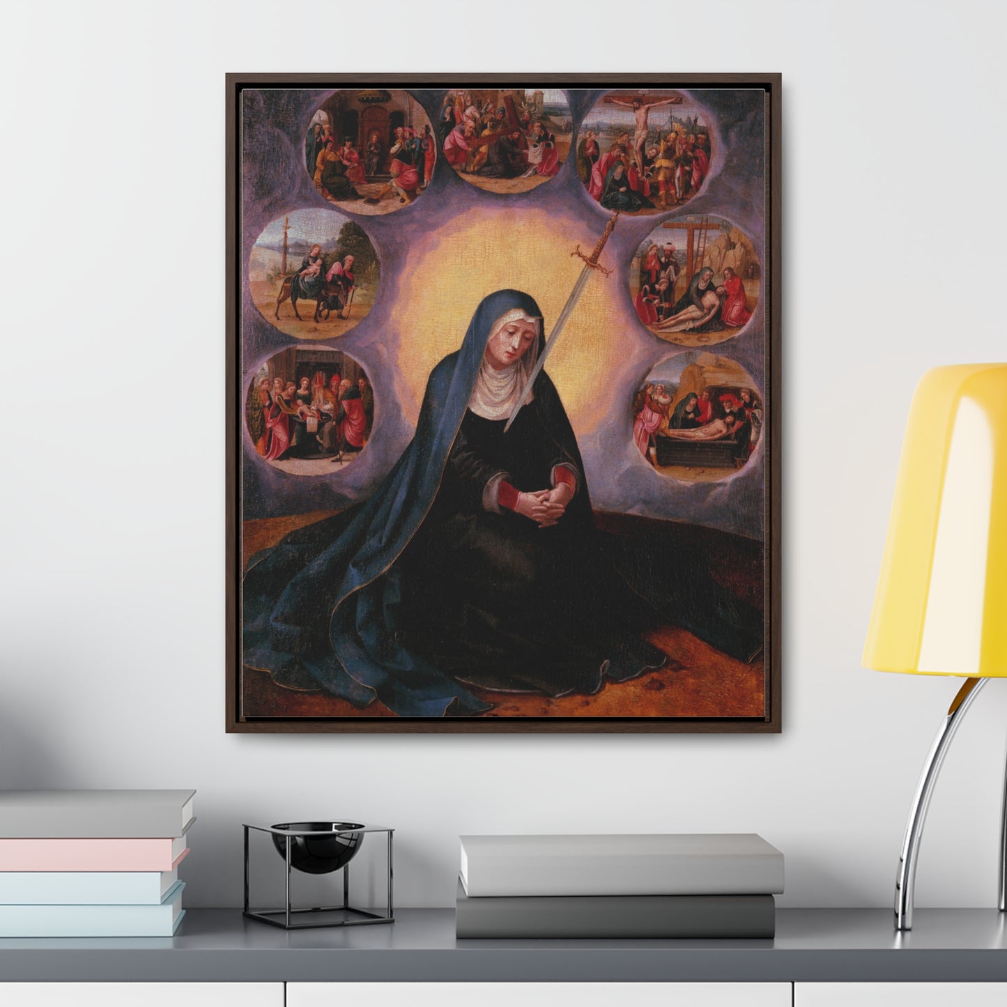 Our Lady of Sorrows Gallery Canvas Wrap, Vertical Frame, Our Lady of Sorrows Framed Art, Blessed Virgin Mary, Catholic Art, Catholic Gift, Catholic Gifts, Catholic Christmas