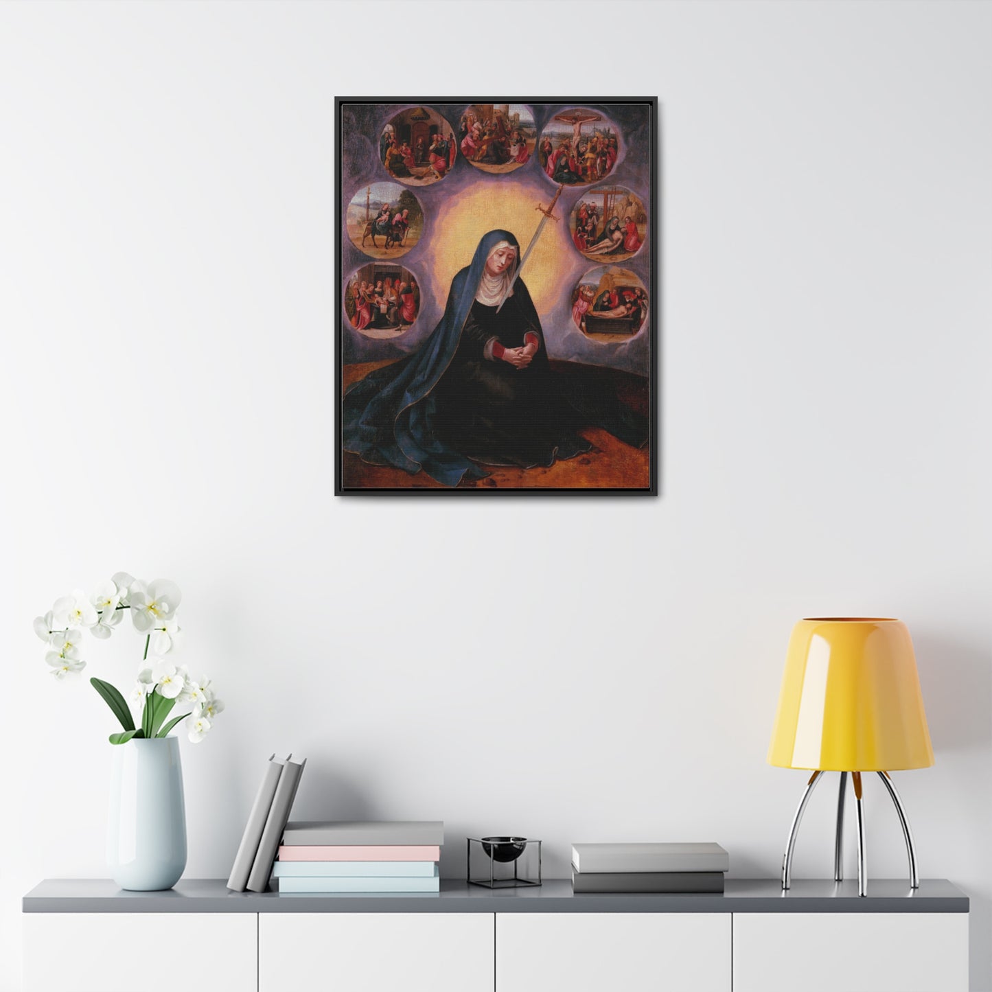 Our Lady of Sorrows Gallery Canvas Wrap, Vertical Frame, Our Lady of Sorrows Framed Art, Blessed Virgin Mary, Catholic Art, Catholic Gift, Catholic Gifts, Catholic Christmas