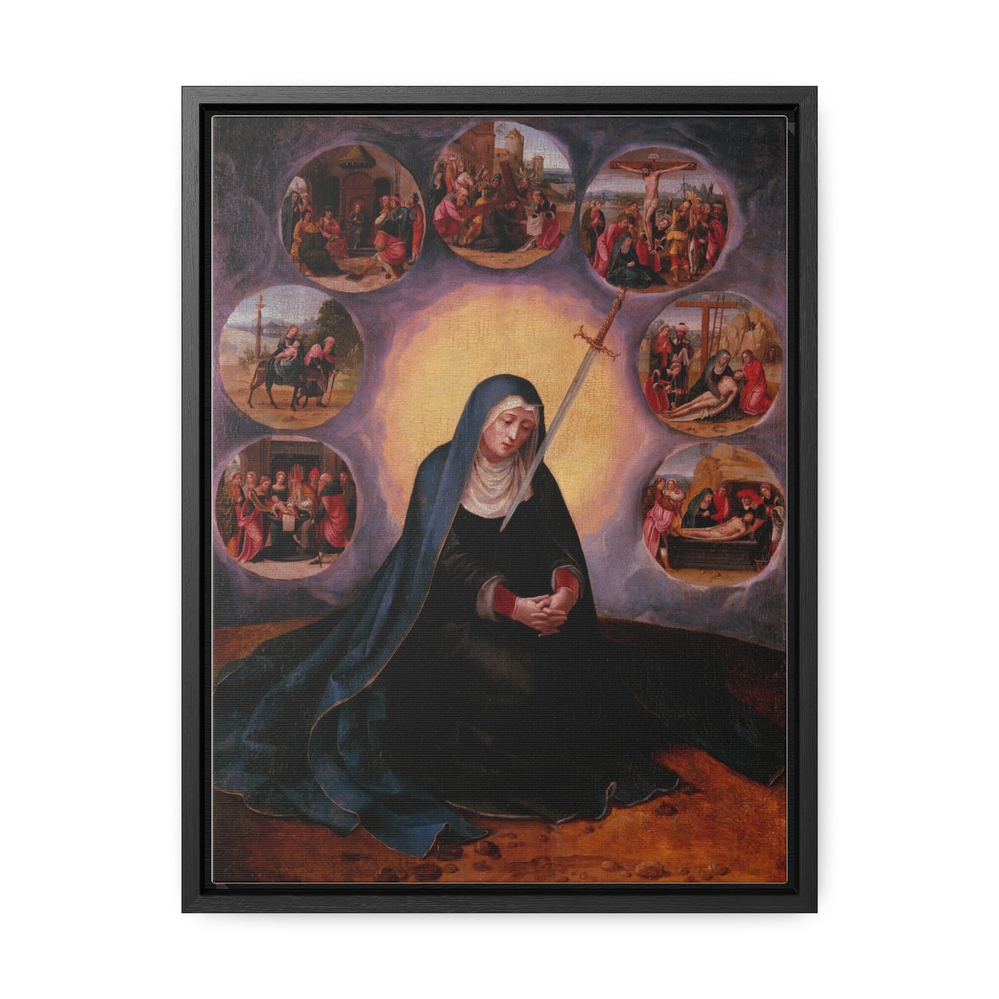 Our Lady of Sorrows Gallery Canvas Wrap, Vertical Frame, Our Lady of Sorrows Framed Art, Blessed Virgin Mary, Catholic Art, Catholic Gift, Catholic Gifts, Catholic Christmas