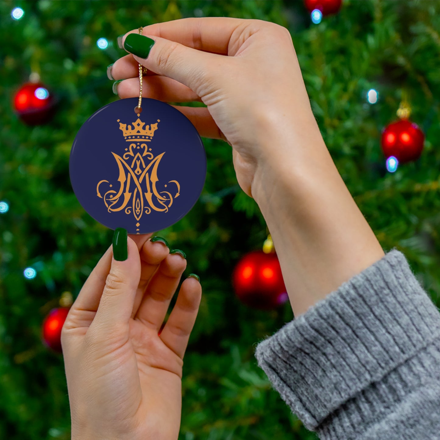 Marian Monogram Ceramic Ornament, Marian Monogram Christmas Ornament, Catholic Ornament, Christmas Ornament, Traditional Catholic Ornament, Traditional Catholic Gift, Catholic Gifts