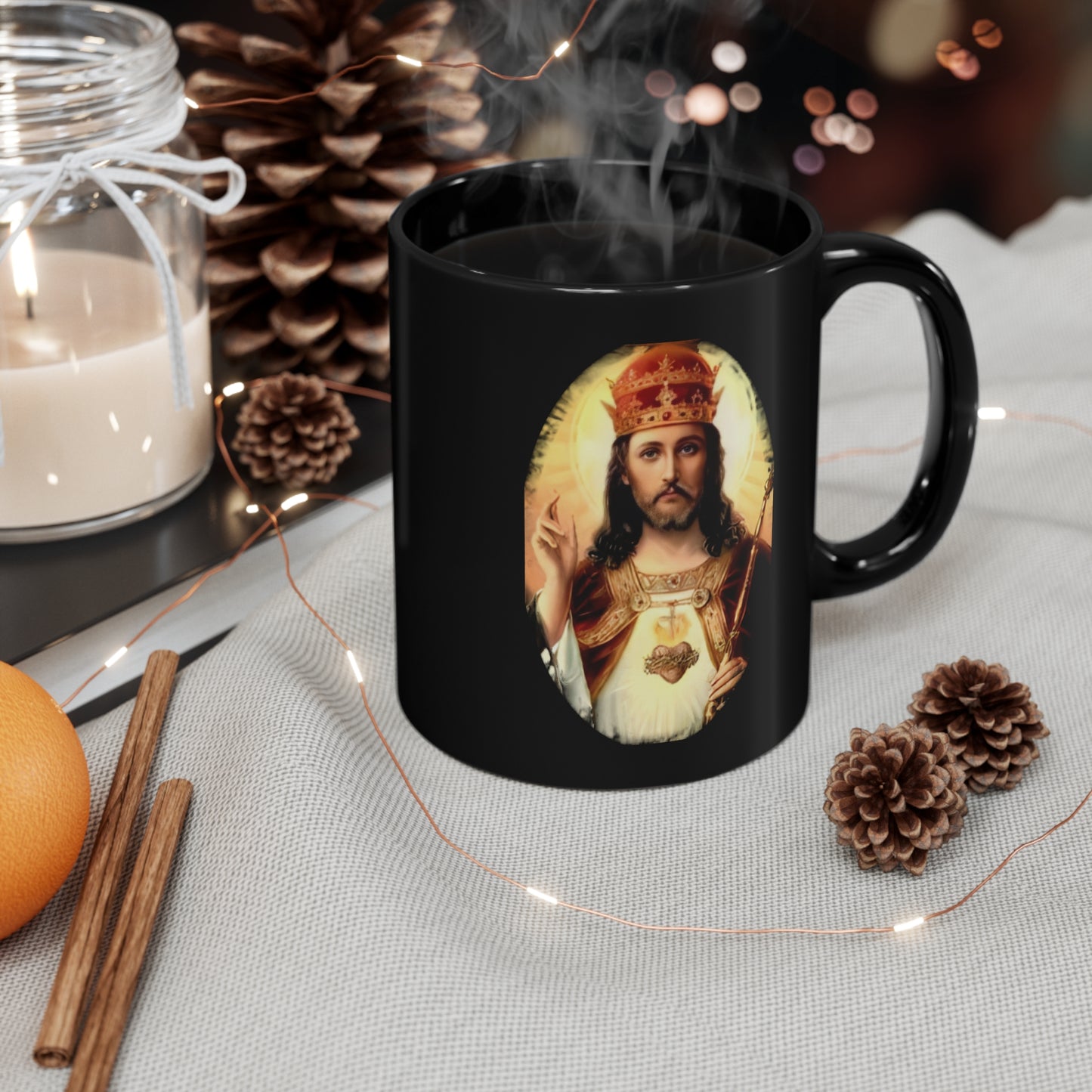 Christ the King 11oz Black Mug, Catholic Mug, Catholic gift, Gift for Mom, Gift for Dad, Religious Mug, Christian Mug