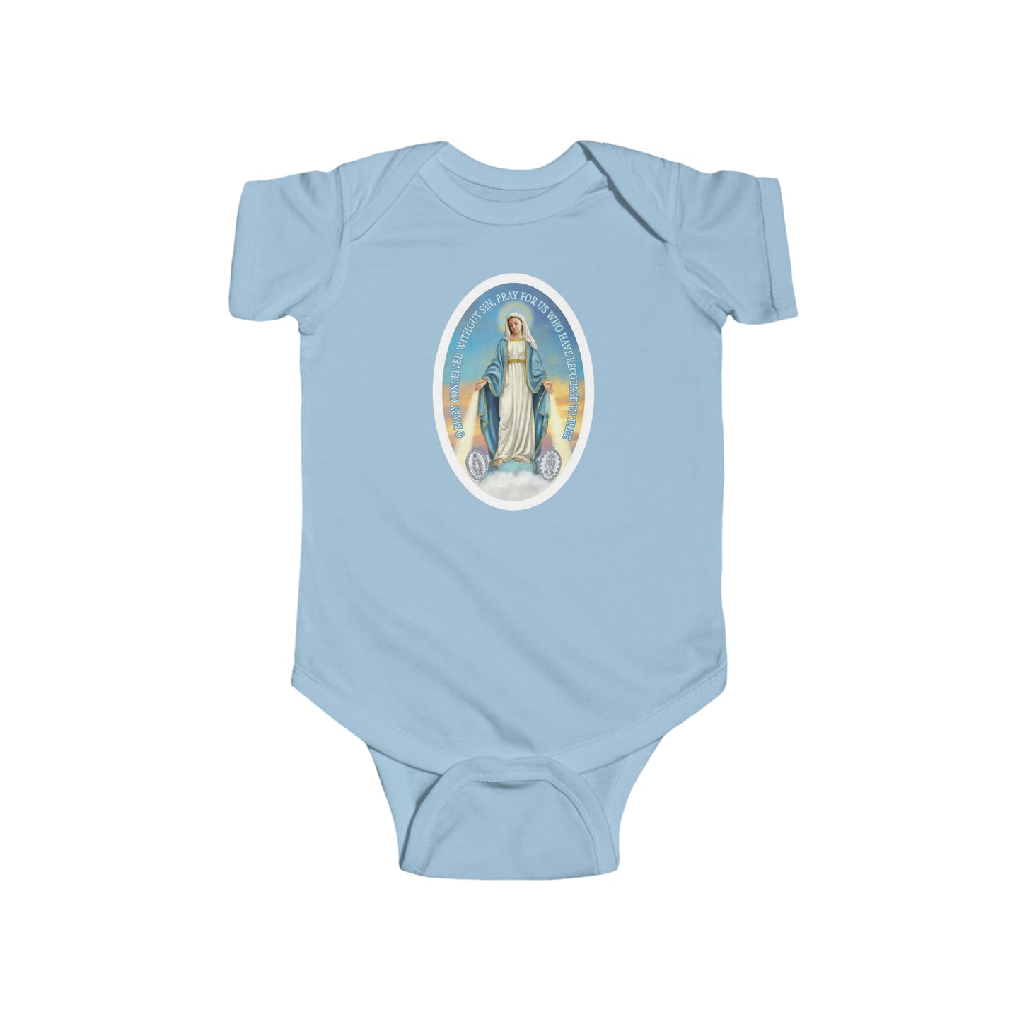 Miraculous Medal Baby Bodysuit, Blessed Virgin Mary Bodysuit, Catholic Gifts, Catholic Baby Gift, Baptism Gift