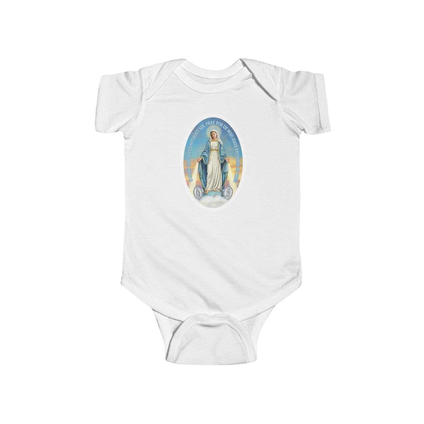 Miraculous Medal Baby Bodysuit, Blessed Virgin Mary Bodysuit, Catholic Gifts, Catholic Baby Gift, Baptism Gift