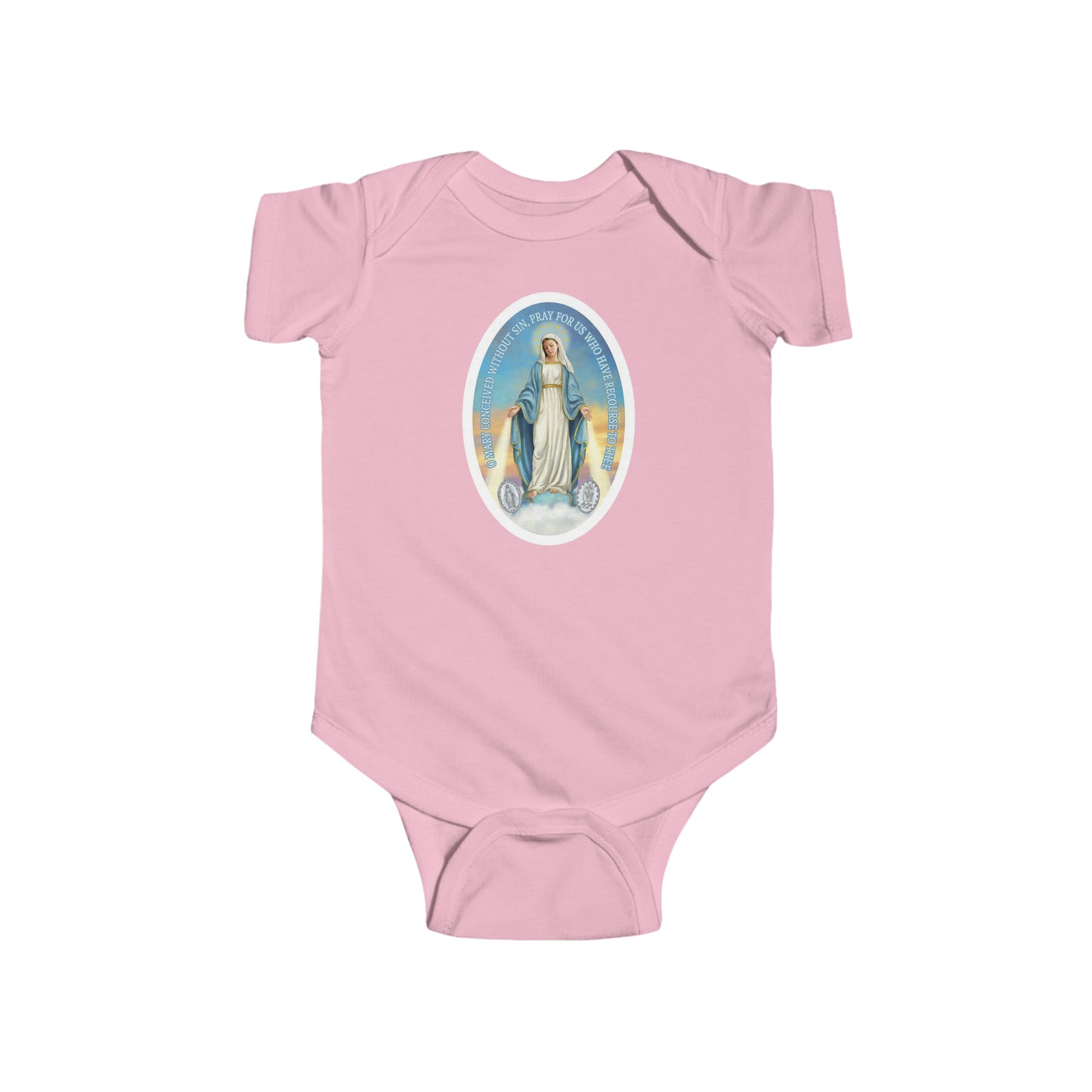 Miraculous Medal Baby Bodysuit, Blessed Virgin Mary Bodysuit, Catholic Gifts, Catholic Baby Gift, Baptism Gift