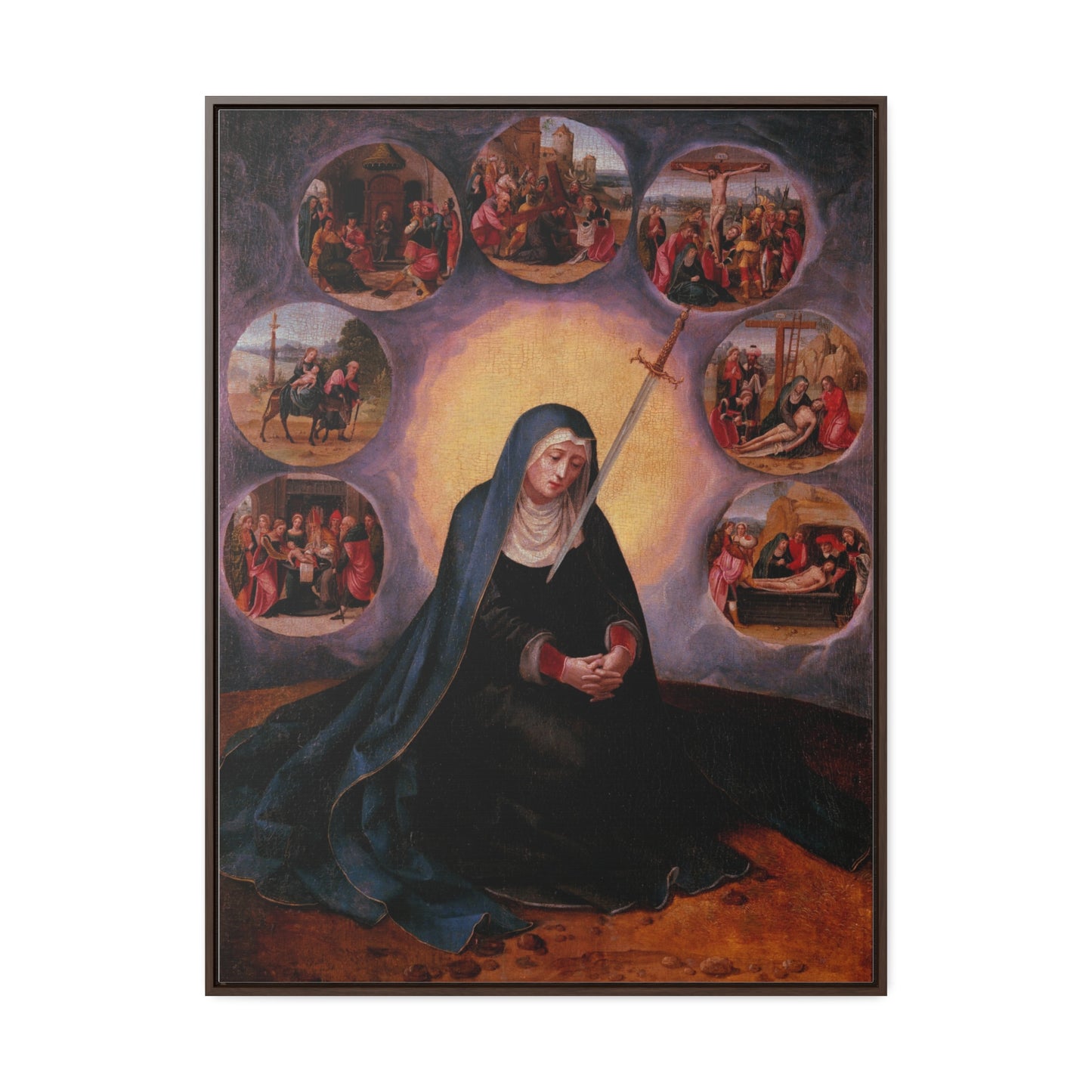 Our Lady of Sorrows Gallery Canvas Wrap, Vertical Frame, Our Lady of Sorrows Framed Art, Blessed Virgin Mary, Catholic Art, Catholic Gift, Catholic Gifts, Catholic Christmas