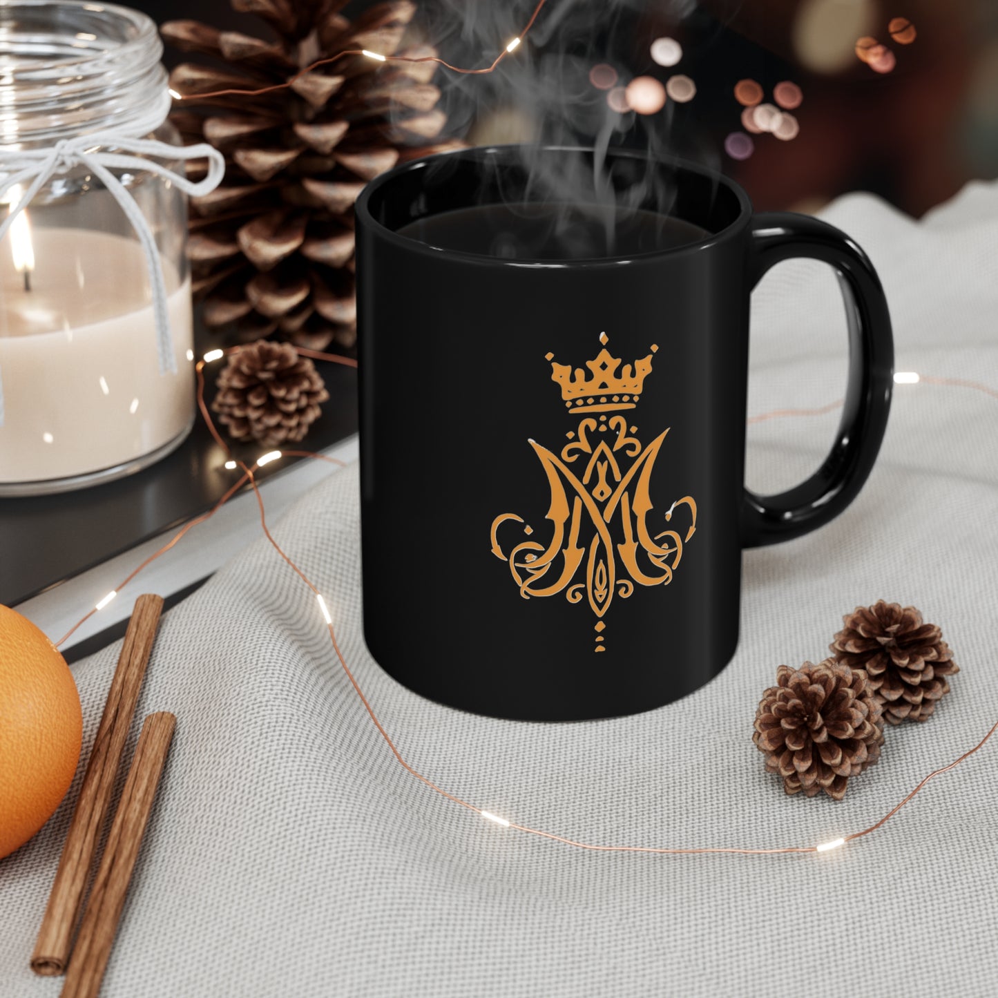 Marian Monogram Black Mug, Marian Monogram Coffee Mug, Blessed Virgin Mary Mug, Catholic Mug, Marian Mug, Catholic gift, Gift for Mom, Gift for Dad, Religious Mug, Christian Mug