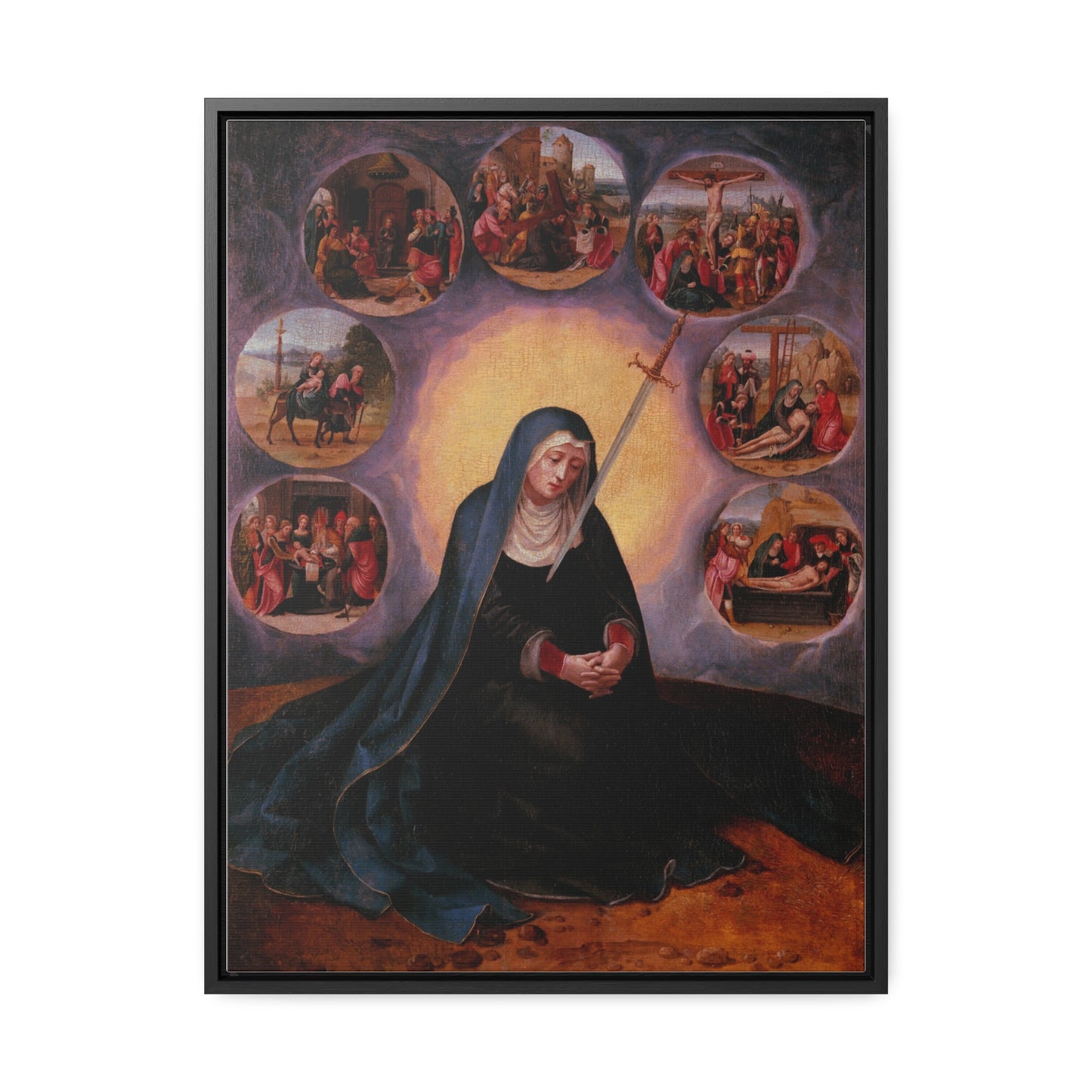 Our Lady of Sorrows Gallery Canvas Wrap, Vertical Frame, Our Lady of Sorrows Framed Art, Blessed Virgin Mary, Catholic Art, Catholic Gift, Catholic Gifts, Catholic Christmas