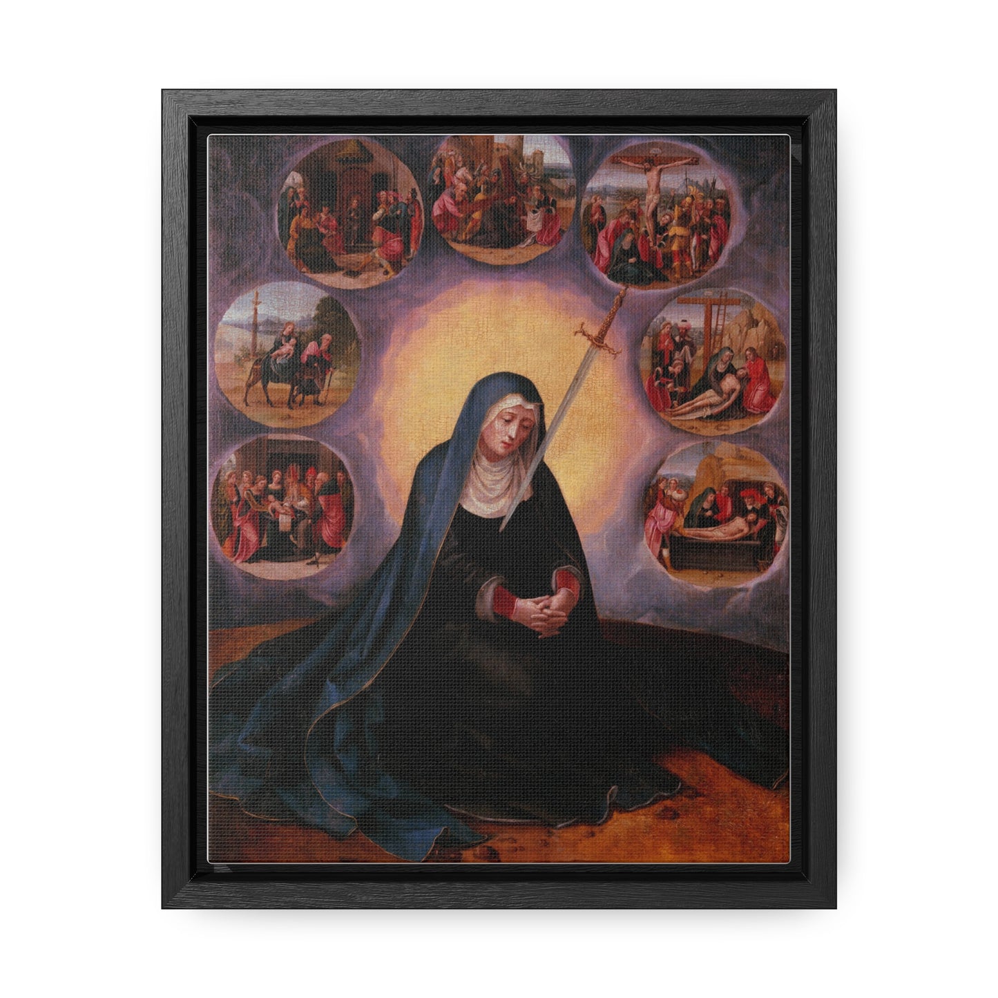 Our Lady of Sorrows Gallery Canvas Wrap, Vertical Frame, Our Lady of Sorrows Framed Art, Blessed Virgin Mary, Catholic Art, Catholic Gift, Catholic Gifts, Catholic Christmas