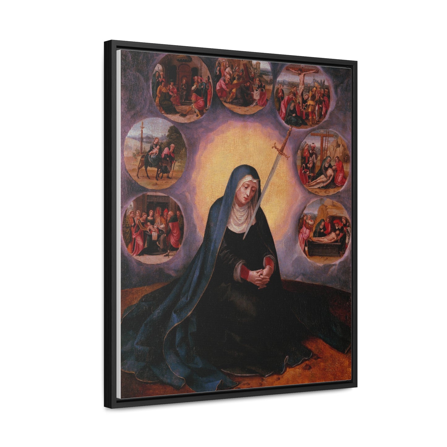 Our Lady of Sorrows Gallery Canvas Wrap, Vertical Frame, Our Lady of Sorrows Framed Art, Blessed Virgin Mary, Catholic Art, Catholic Gift, Catholic Gifts, Catholic Christmas