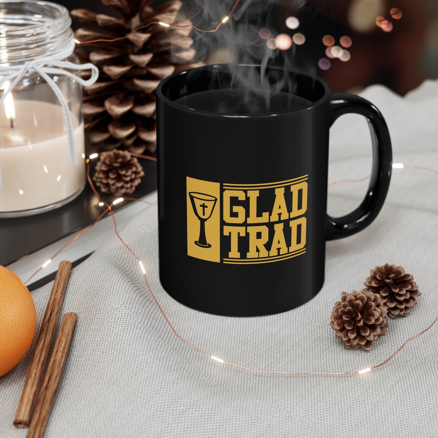 Glad Trad 11oz Black Mug, Catholic Mug, Catholic gift, Gift for Mom, Gift for Dad, Religious Mug, Christian Mug