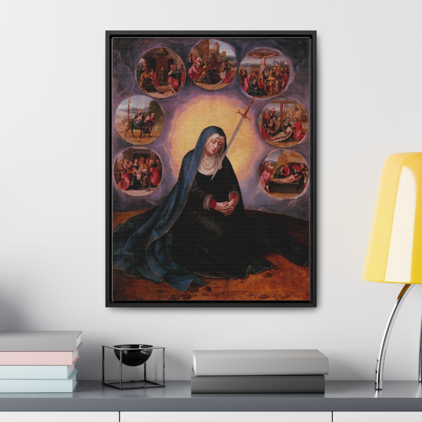 Our Lady of Sorrows Gallery Canvas Wrap, Vertical Frame, Our Lady of Sorrows Framed Art, Blessed Virgin Mary, Catholic Art, Catholic Gift, Catholic Gifts, Catholic Christmas