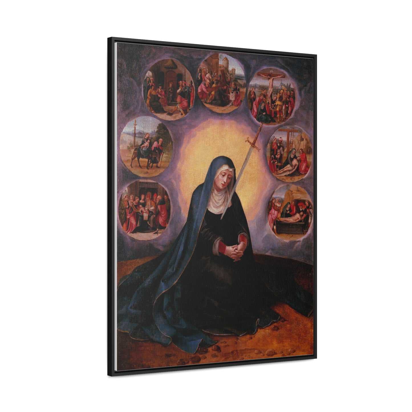 Our Lady of Sorrows Gallery Canvas Wrap, Vertical Frame, Our Lady of Sorrows Framed Art, Blessed Virgin Mary, Catholic Art, Catholic Gift, Catholic Gifts, Catholic Christmas