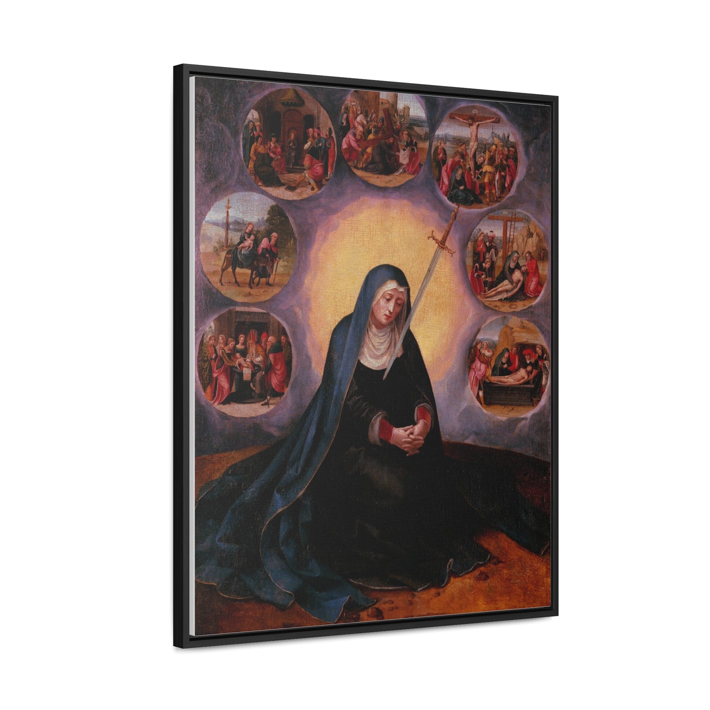 Our Lady of Sorrows Gallery Canvas Wrap, Vertical Frame, Our Lady of Sorrows Framed Art, Blessed Virgin Mary, Catholic Art, Catholic Gift, Catholic Gifts, Catholic Christmas