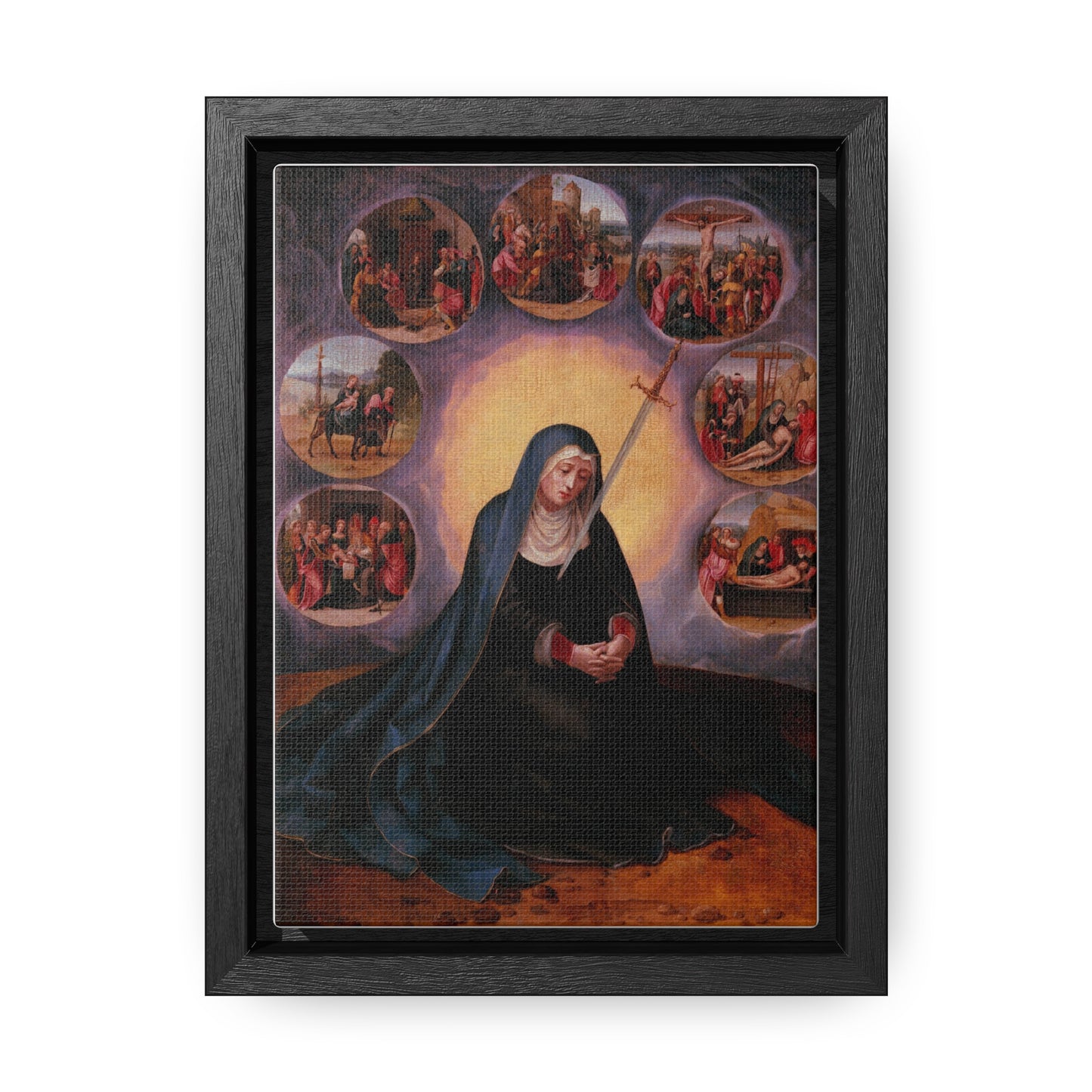 Our Lady of Sorrows Gallery Canvas Wrap, Vertical Frame, Our Lady of Sorrows Framed Art, Blessed Virgin Mary, Catholic Art, Catholic Gift, Catholic Gifts, Catholic Christmas