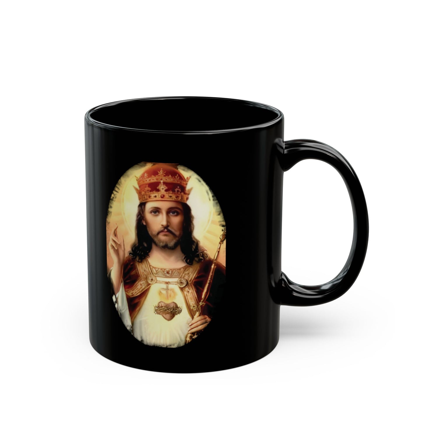 Religious Mug — Sacred Heart Jesus Black Coffee Cup (11oz/15oz)