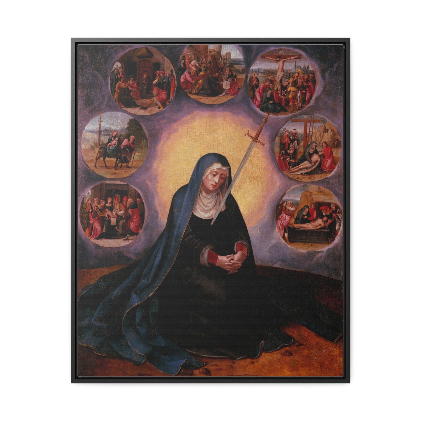 Our Lady of Sorrows Gallery Canvas Wrap, Vertical Frame, Our Lady of Sorrows Framed Art, Blessed Virgin Mary, Catholic Art, Catholic Gift, Catholic Gifts, Catholic Christmas