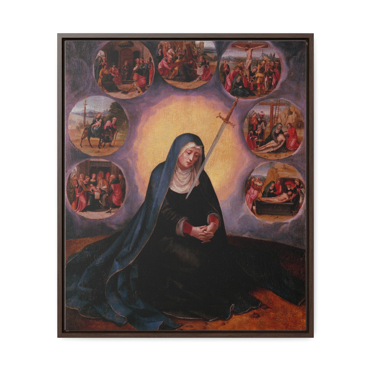 Our Lady of Sorrows Gallery Canvas Wrap, Vertical Frame, Our Lady of Sorrows Framed Art, Blessed Virgin Mary, Catholic Art, Catholic Gift, Catholic Gifts, Catholic Christmas