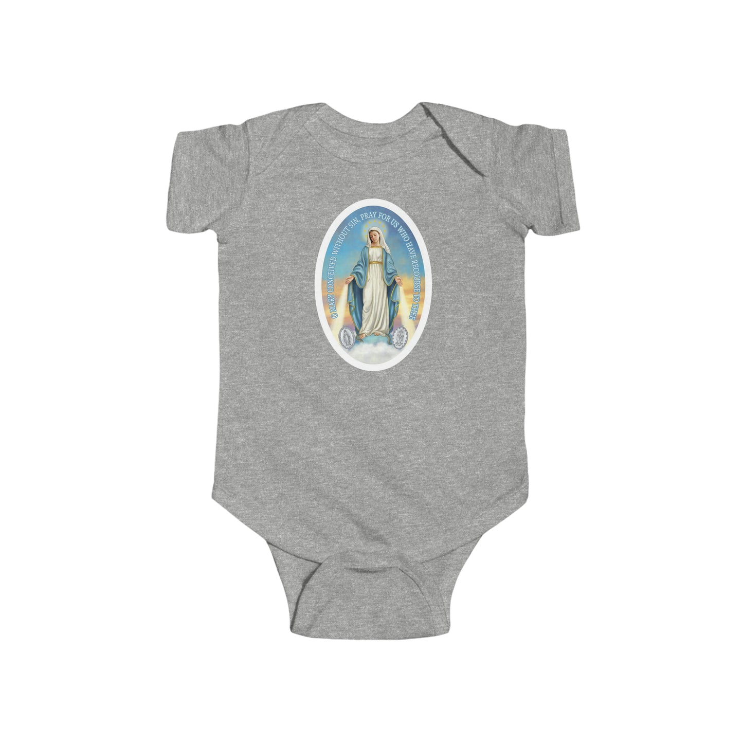 Miraculous Medal Baby Bodysuit, Blessed Virgin Mary Bodysuit, Catholic Gifts, Catholic Baby Gift, Baptism Gift