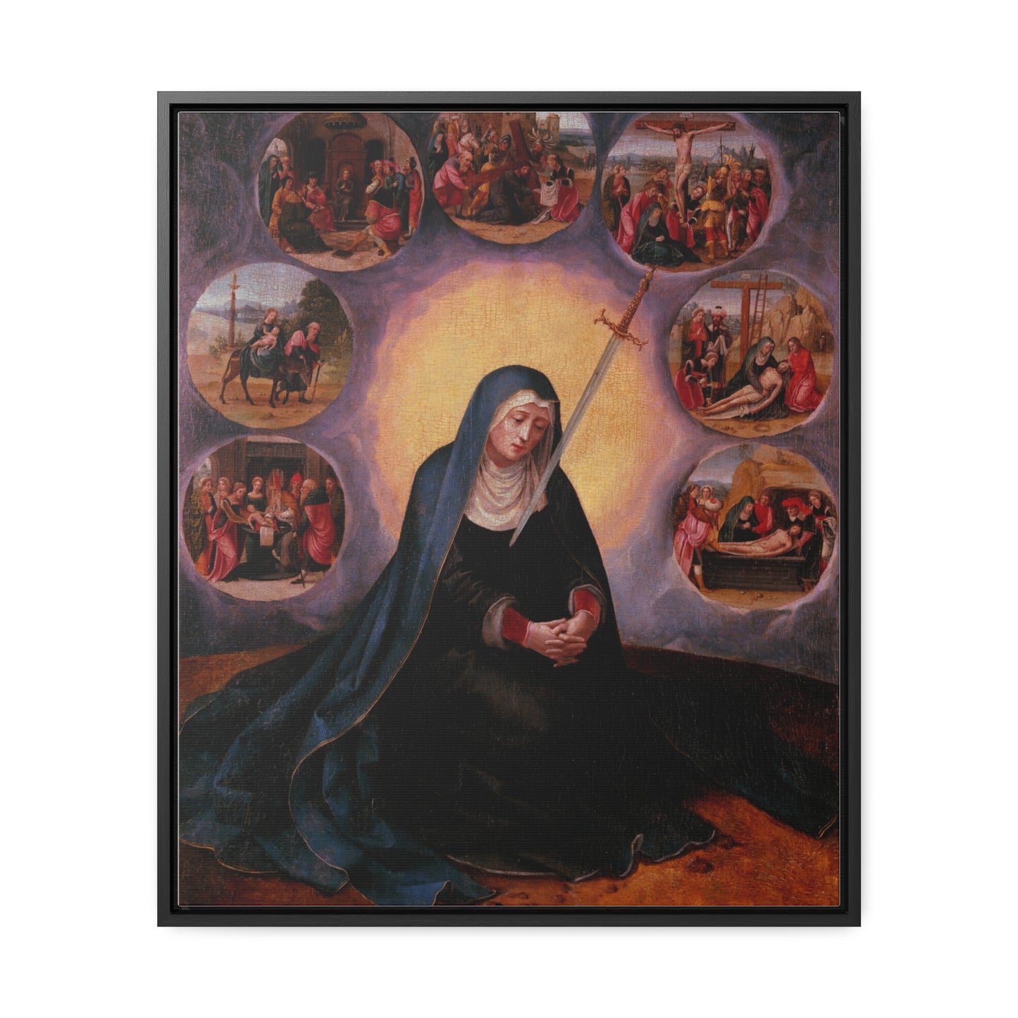 Our Lady of Sorrows Gallery Canvas Wrap, Vertical Frame, Our Lady of Sorrows Framed Art, Blessed Virgin Mary, Catholic Art, Catholic Gift, Catholic Gifts, Catholic Christmas