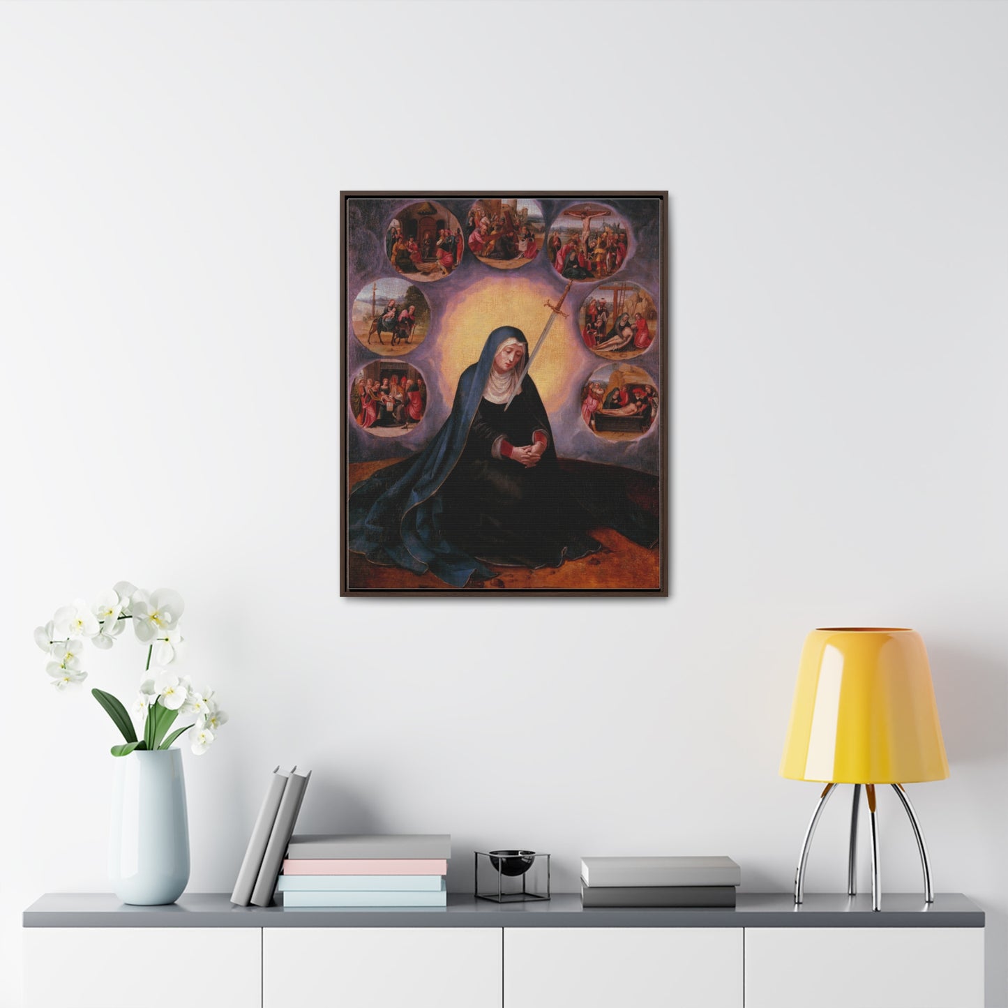 Our Lady of Sorrows Gallery Canvas Wrap, Vertical Frame, Our Lady of Sorrows Framed Art, Blessed Virgin Mary, Catholic Art, Catholic Gift, Catholic Gifts, Catholic Christmas