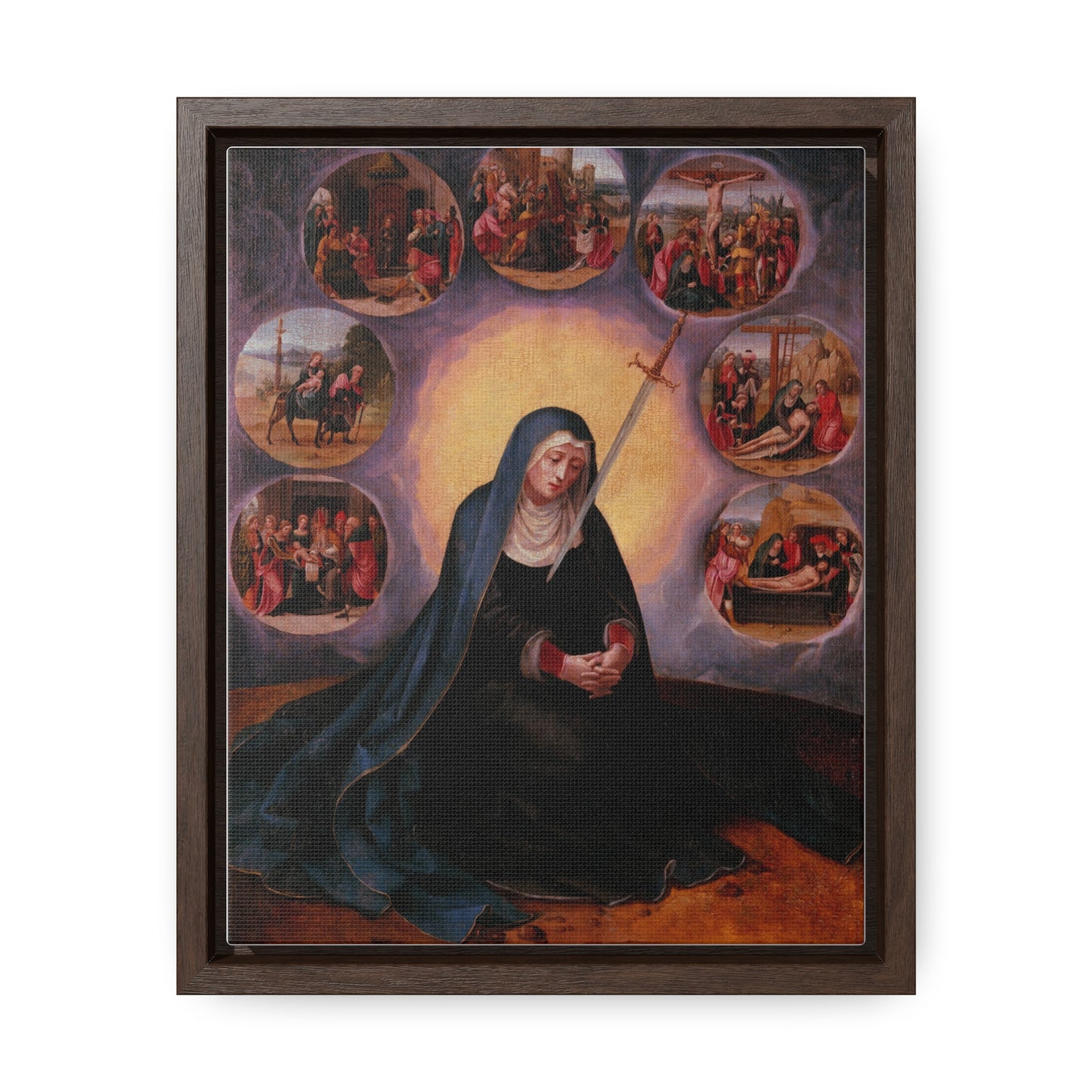 Our Lady of Sorrows Gallery Canvas Wrap, Vertical Frame, Our Lady of Sorrows Framed Art, Blessed Virgin Mary, Catholic Art, Catholic Gift, Catholic Gifts, Catholic Christmas