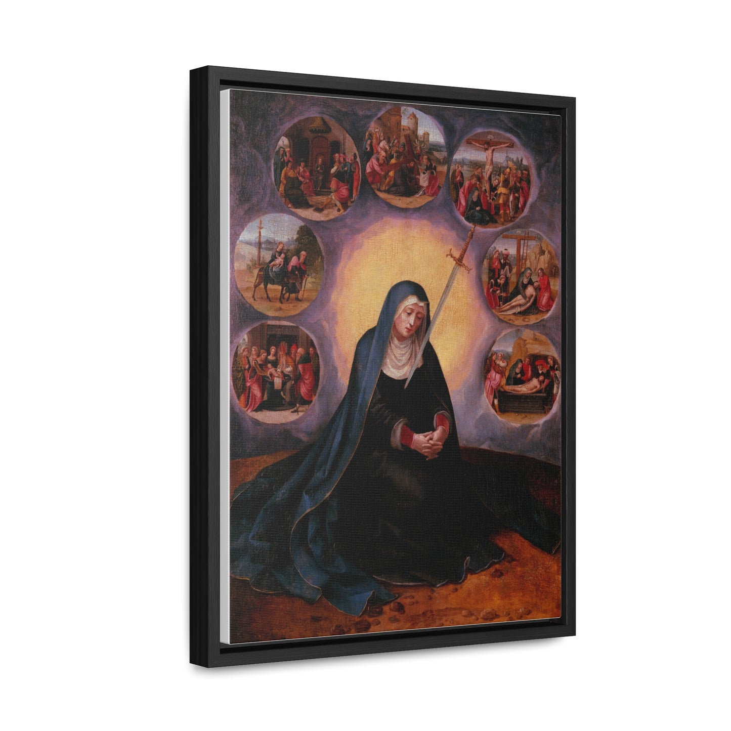 Our Lady of Sorrows Gallery Canvas Wrap, Vertical Frame, Our Lady of Sorrows Framed Art, Blessed Virgin Mary, Catholic Art, Catholic Gift, Catholic Gifts, Catholic Christmas