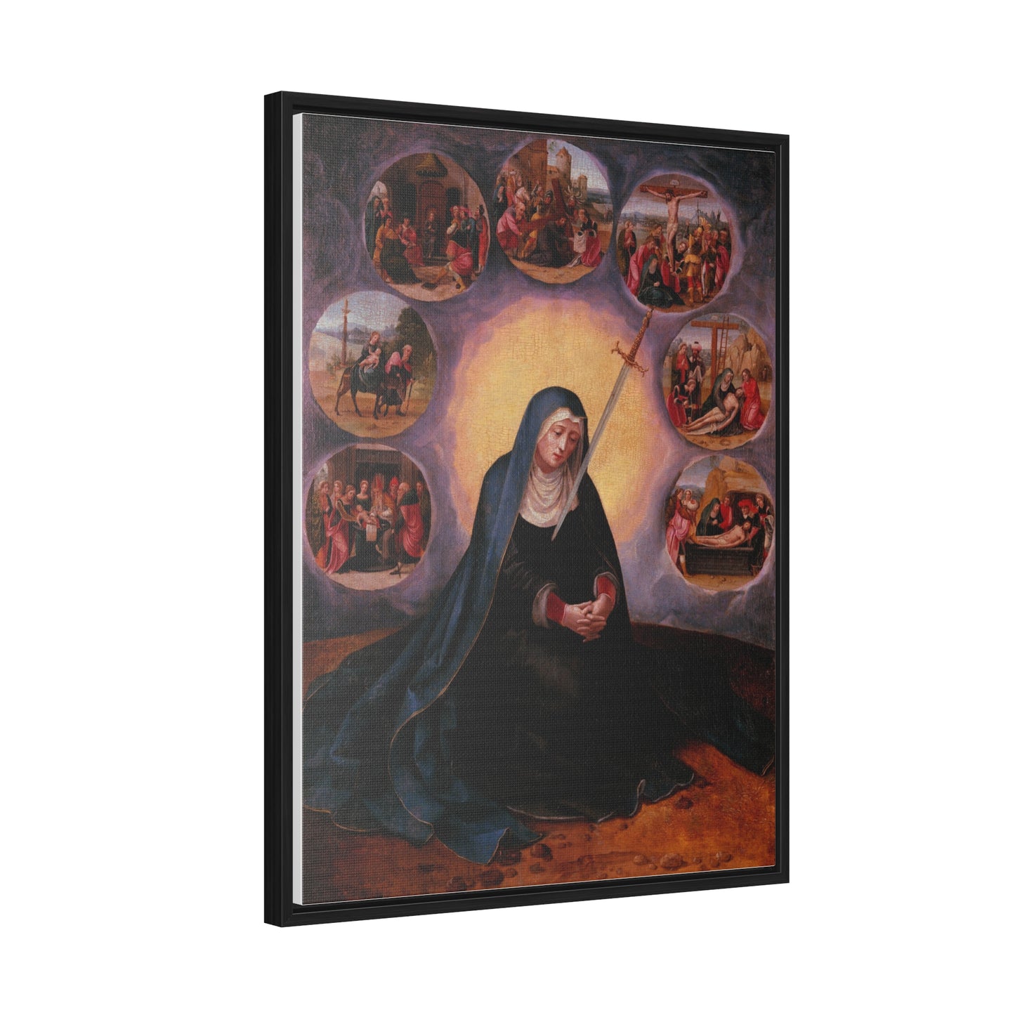 Our Lady of Sorrows Gallery Canvas Wrap, Vertical Frame, Our Lady of Sorrows Framed Art, Blessed Virgin Mary, Catholic Art, Catholic Gift, Catholic Gifts, Catholic Christmas