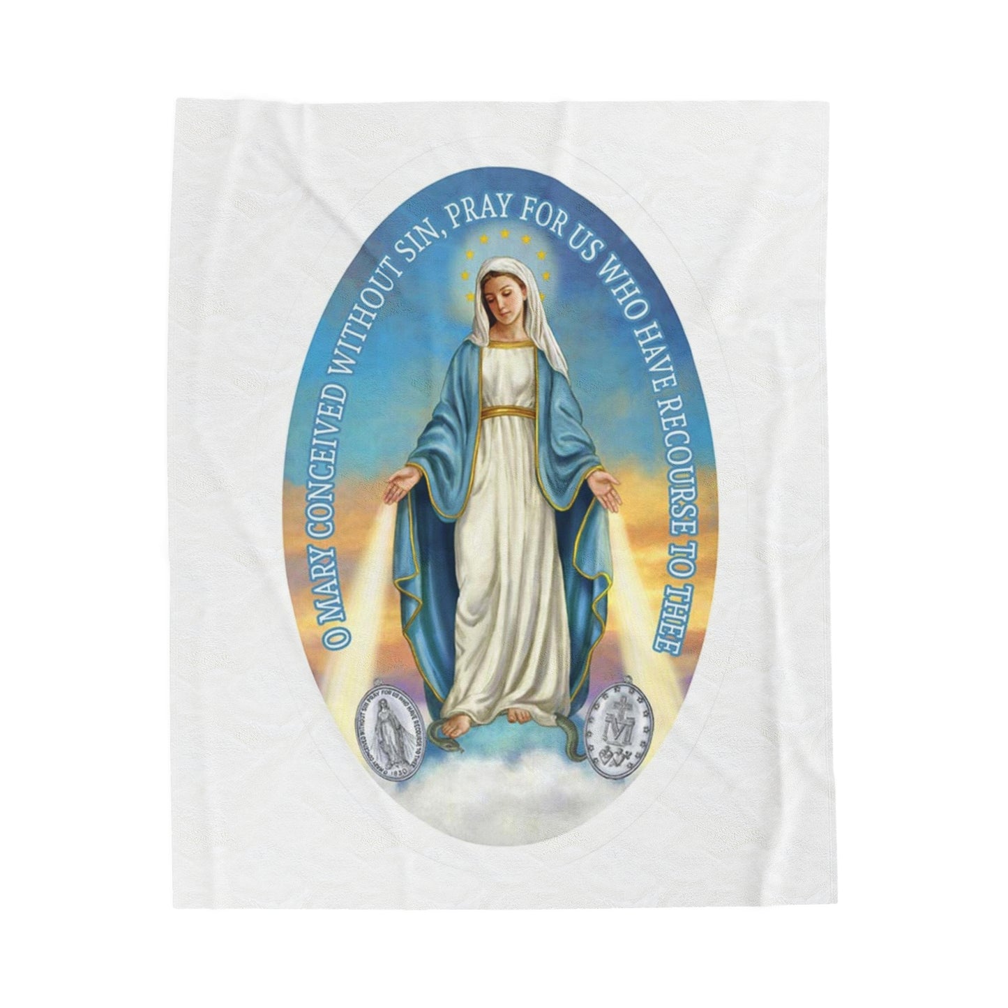 Miraculous Medal Plush Velveteen Blanket, Miraculous Medal Blanket, Blessed Virgin Mary Blanket, Catholic Blanket, Marian Blanket, Catholic Gift