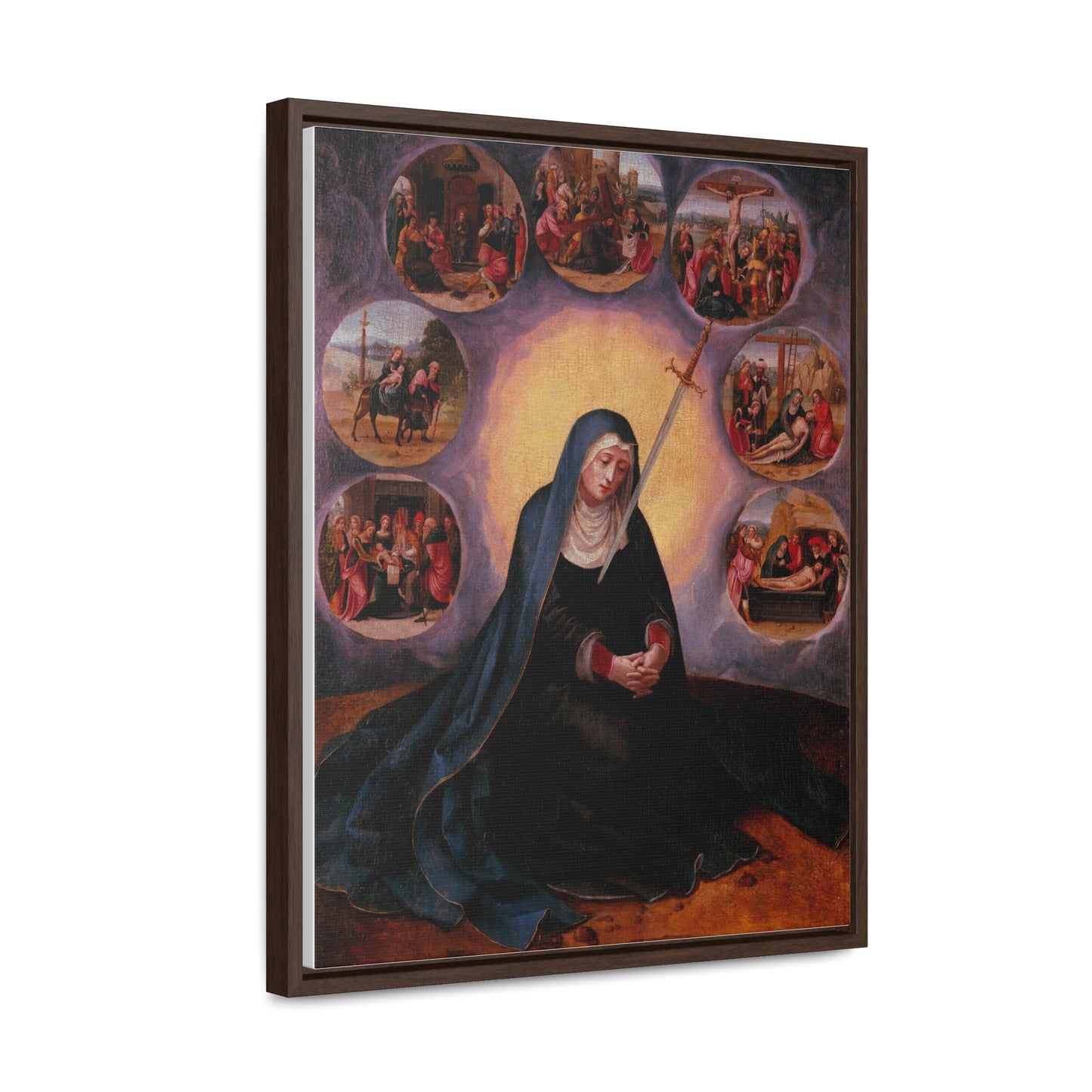 Our Lady of Sorrows Gallery Canvas Wrap, Vertical Frame, Our Lady of Sorrows Framed Art, Blessed Virgin Mary, Catholic Art, Catholic Gift, Catholic Gifts, Catholic Christmas