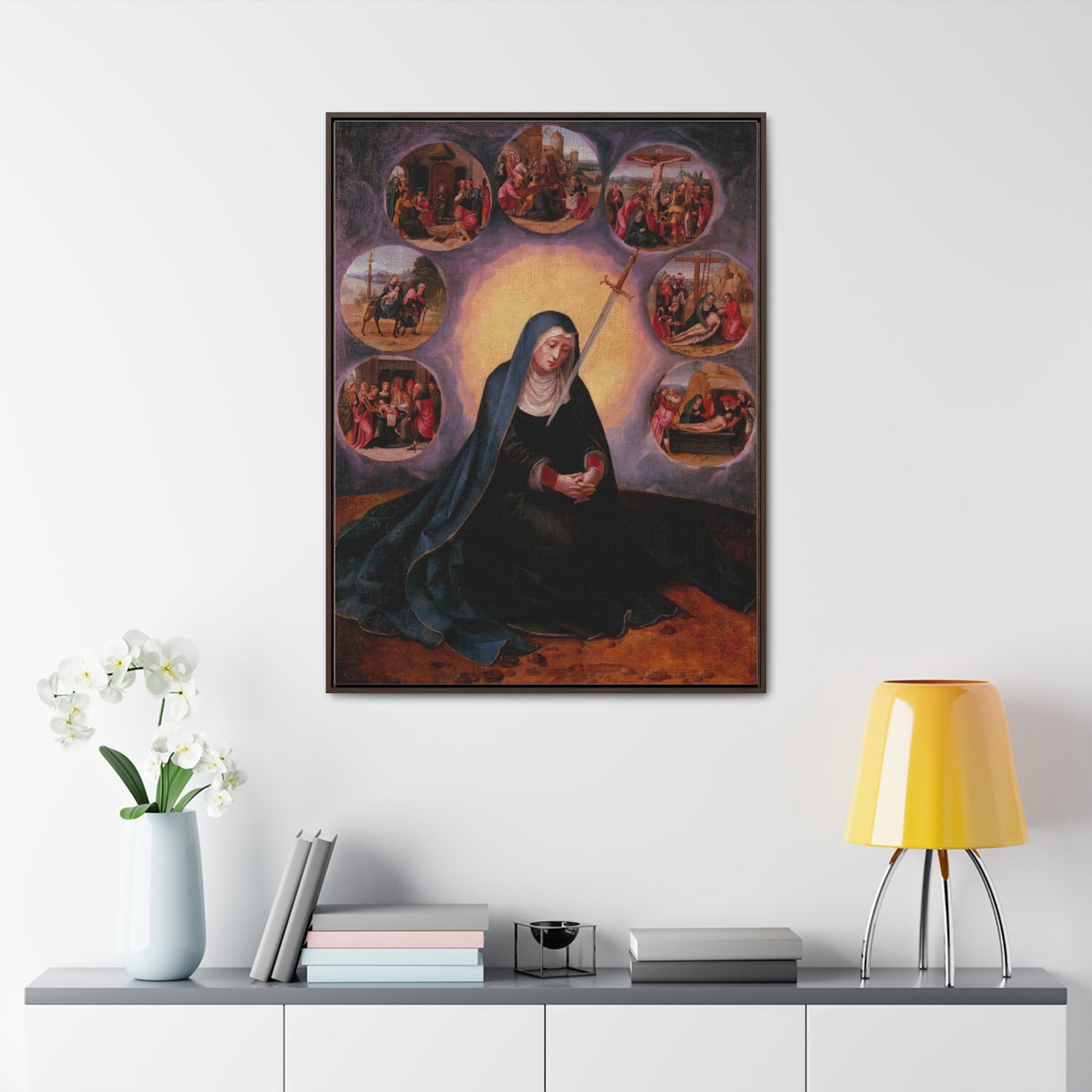 Our Lady of Sorrows Gallery Canvas Wrap, Vertical Frame, Our Lady of Sorrows Framed Art, Blessed Virgin Mary, Catholic Art, Catholic Gift, Catholic Gifts, Catholic Christmas