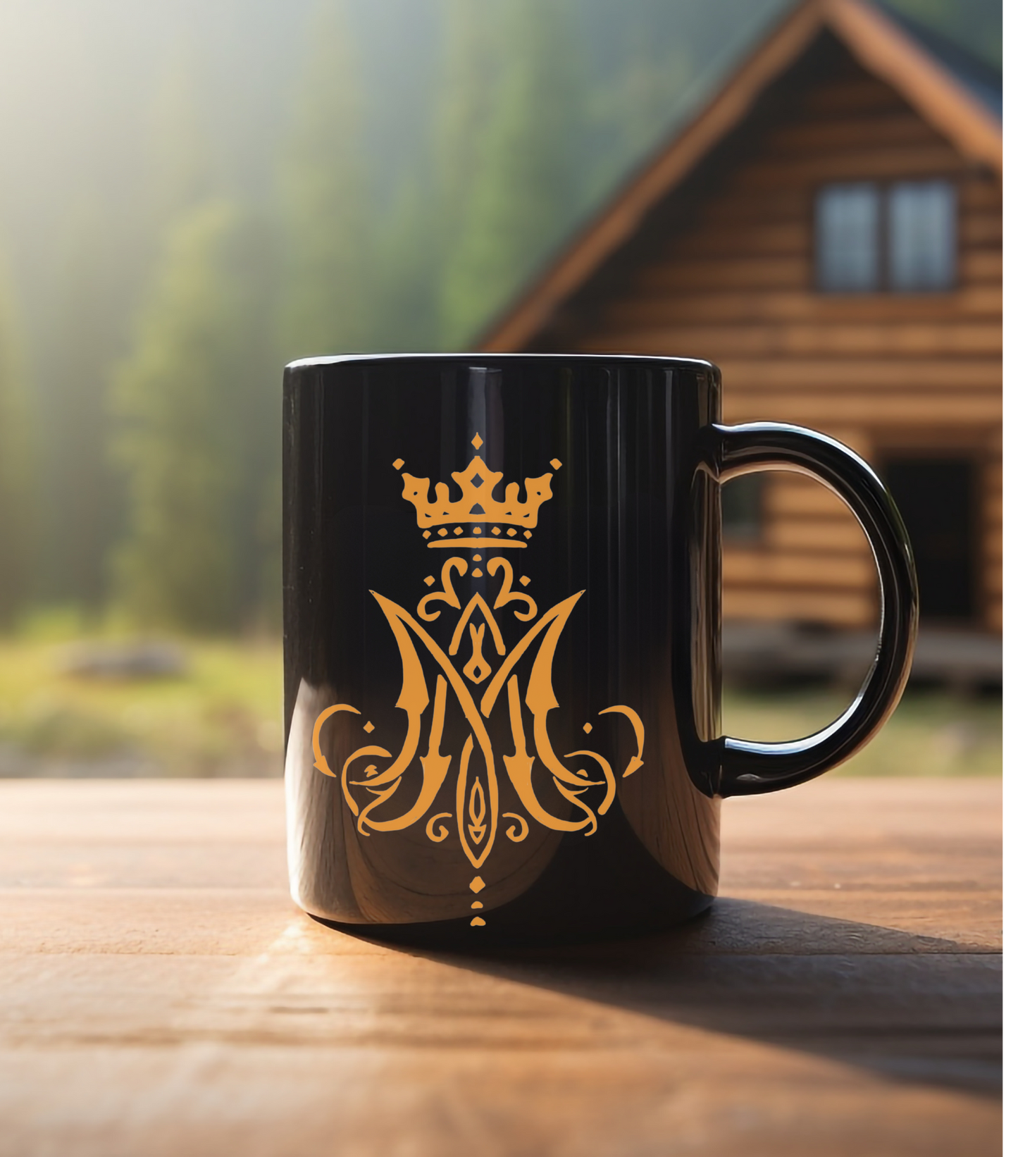 Marian Monogram Black Mug, Marian Monogram Coffee Mug, Blessed Virgin Mary Mug, Catholic Mug, Marian Mug, Catholic gift, Gift for Mom, Gift for Dad, Religious Mug, Christian Mug