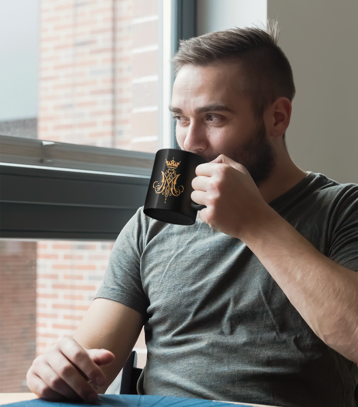 Marian Monogram Black Mug, Marian Monogram Coffee Mug, Blessed Virgin Mary Mug, Catholic Mug, Marian Mug, Catholic gift, Gift for Mom, Gift for Dad, Religious Mug, Christian Mug