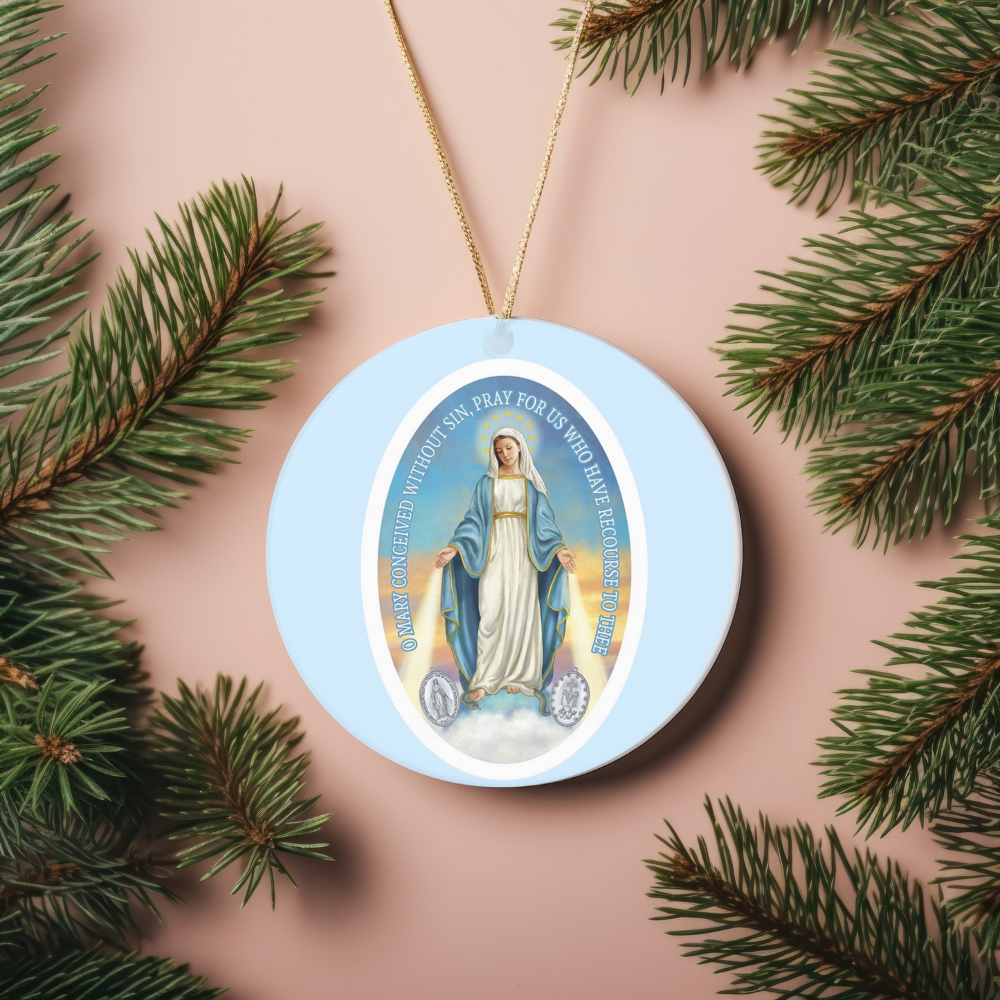 Miraculous Medal Ceramic Ornament, Miraculous Medal Ornament, Catholic Christmas Ornament, Marian Christmas, Marian Ornament, Traditional Catholic Ornament, Traditional Catholic Gift, Catholic Gifts