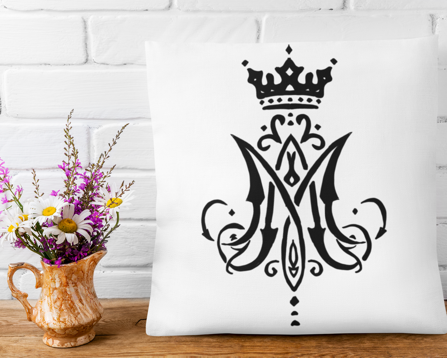 Marian Monogram Square Pillow, Blessed Virgin Mary Pillow, Catholic Pillow, Marian Pillow, Catholic gift, Gift for Mom, Gift for Dad, Religious Pillow, Christian Pillow