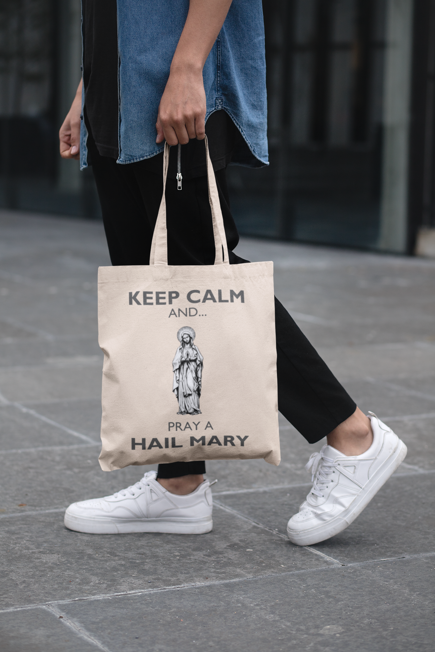 KEEP CALM AND PRAY A HAIL MARY Natural Tote Bag, Hail Mary Tote Bag, Marian Tote, Catholic Gift, Natural Tote Bag