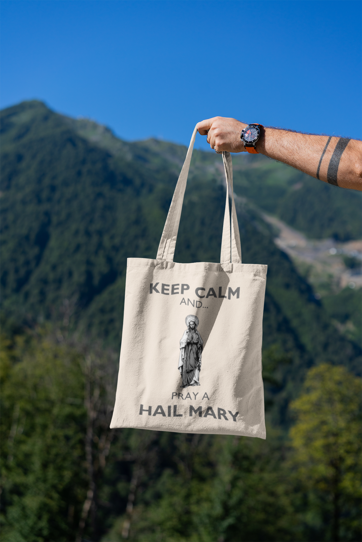 KEEP CALM AND PRAY A HAIL MARY Natural Tote Bag, Hail Mary Tote Bag, Marian Tote, Catholic Gift, Natural Tote Bag