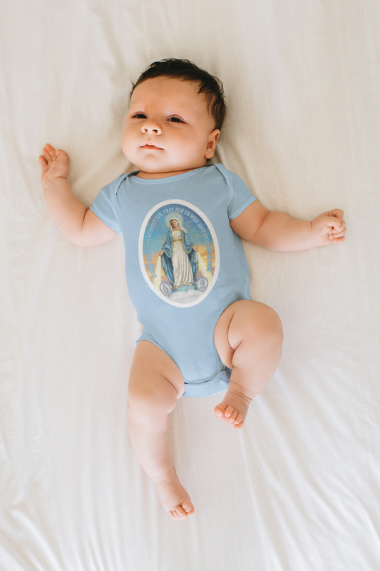 Miraculous Medal Baby Bodysuit, Blessed Virgin Mary Bodysuit, Catholic Gifts, Catholic Baby Gift, Baptism Gift