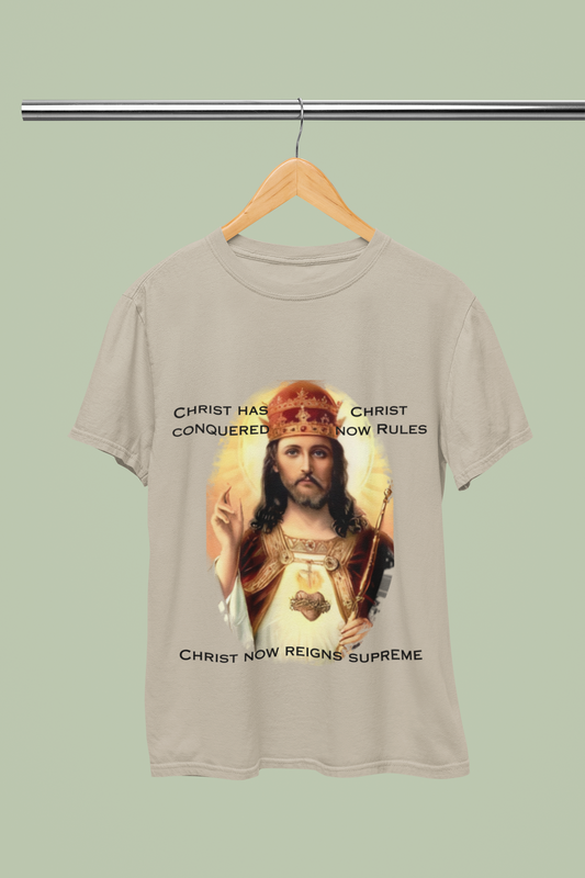 Christ the King T-Shirt in Engllish, Christ Has Conquered, Christ Now Rules, Christ Now Reigns Supreme, Catholic T-Shirt, Jesus T-Shirt, Christ the King Tshirt, Catholic Gift, Christian T-Shirt