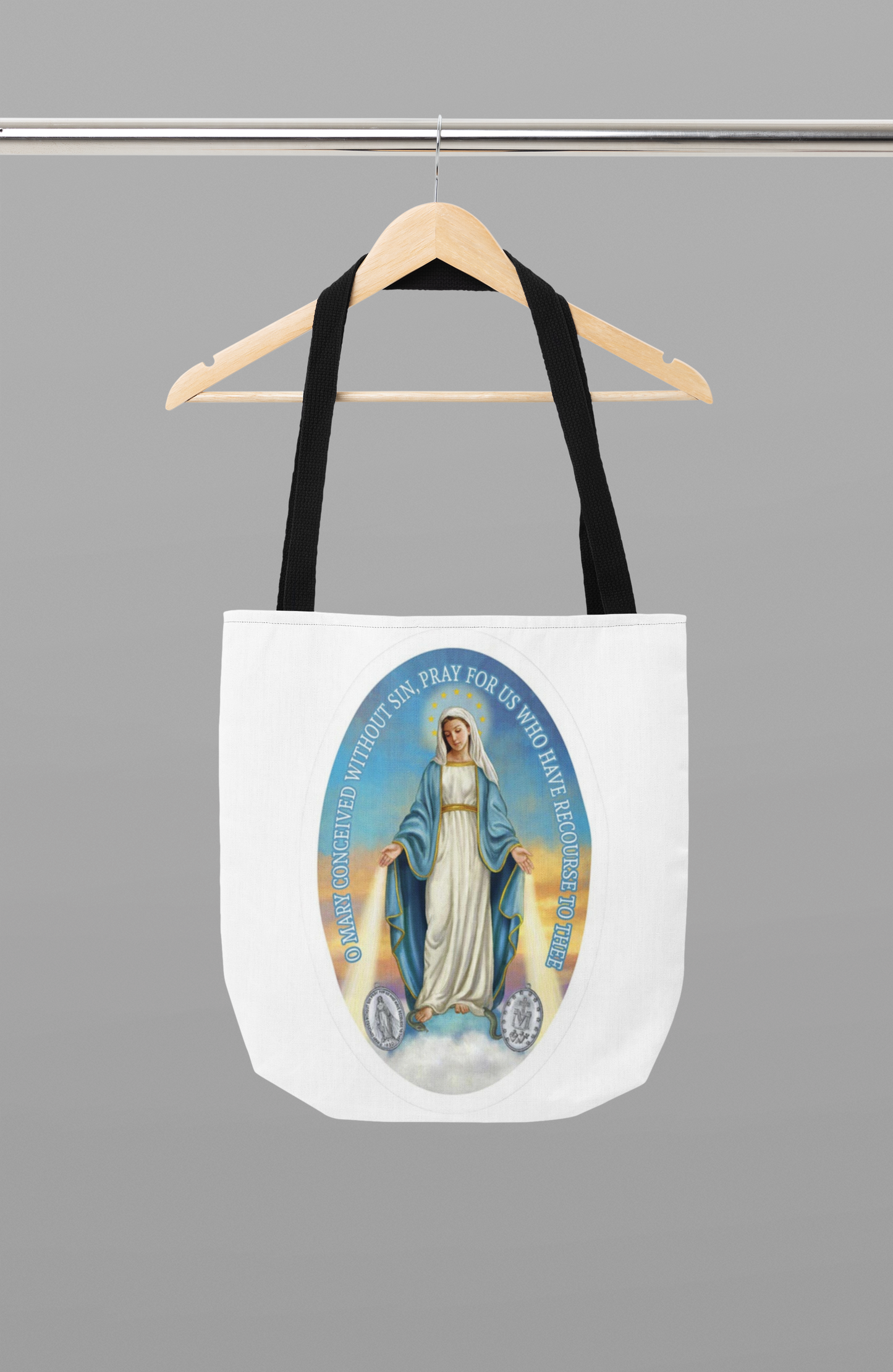 Miraculous Medal Tote Bag with Hail Mary Prayer, Miraculous Medal Tote, Hail Mary Tote Bag, Marian Tote Bag, Blessed Virgin Mary Tote, Catholic Tote, Marian Bag, Catholic gift