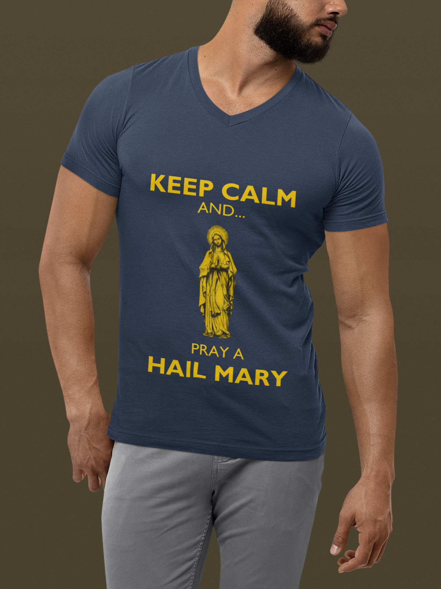 Keep Calm and... Pray a Hail Mary V-Neck Tee, Hail Mary V-Neck, Hail Mary, Hail Mary Tee, Marian T-Shirt, Catholic Gift, Catholic Tee