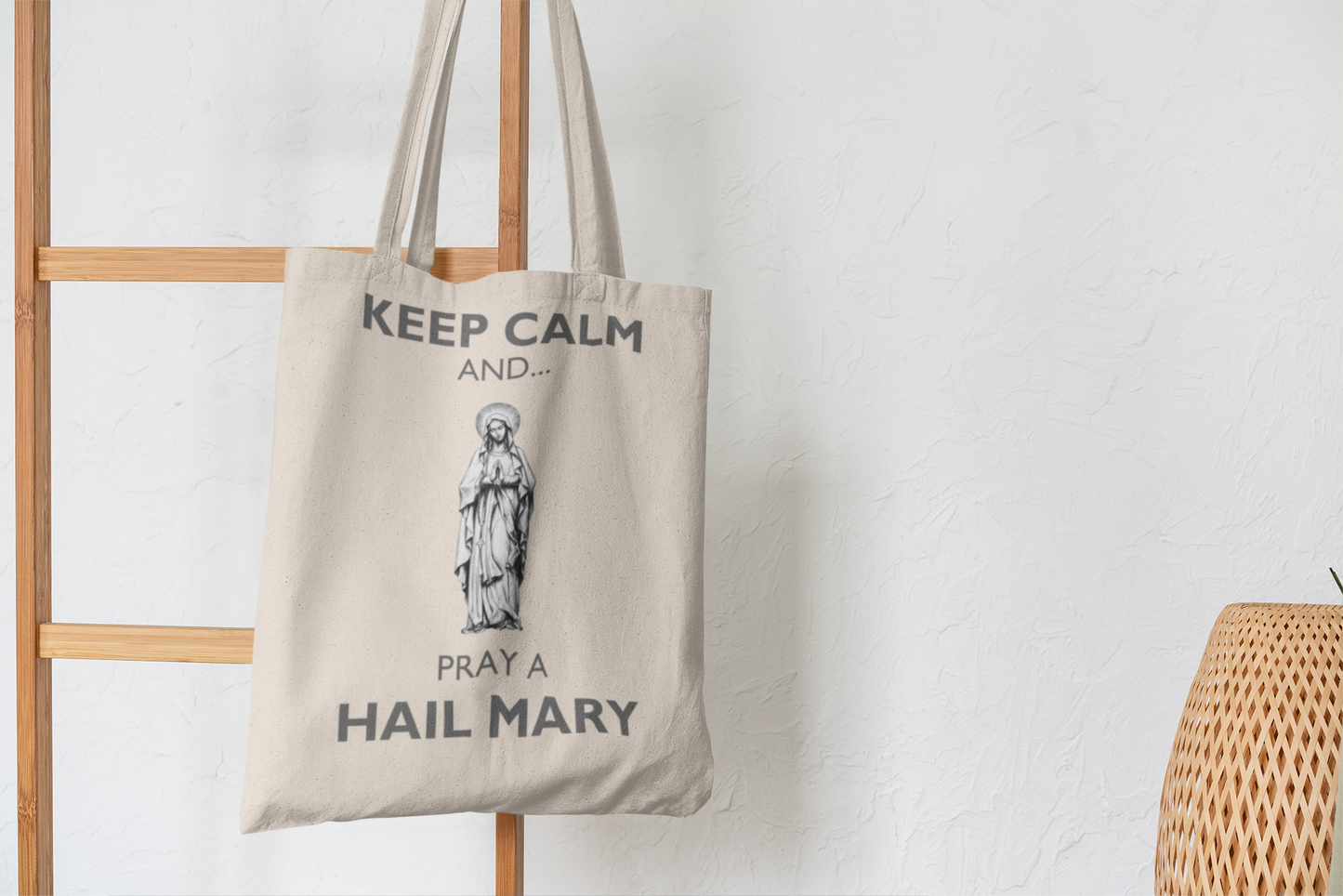 KEEP CALM AND PRAY A HAIL MARY Natural Tote Bag, Hail Mary Tote Bag, Marian Tote, Catholic Gift, Natural Tote Bag