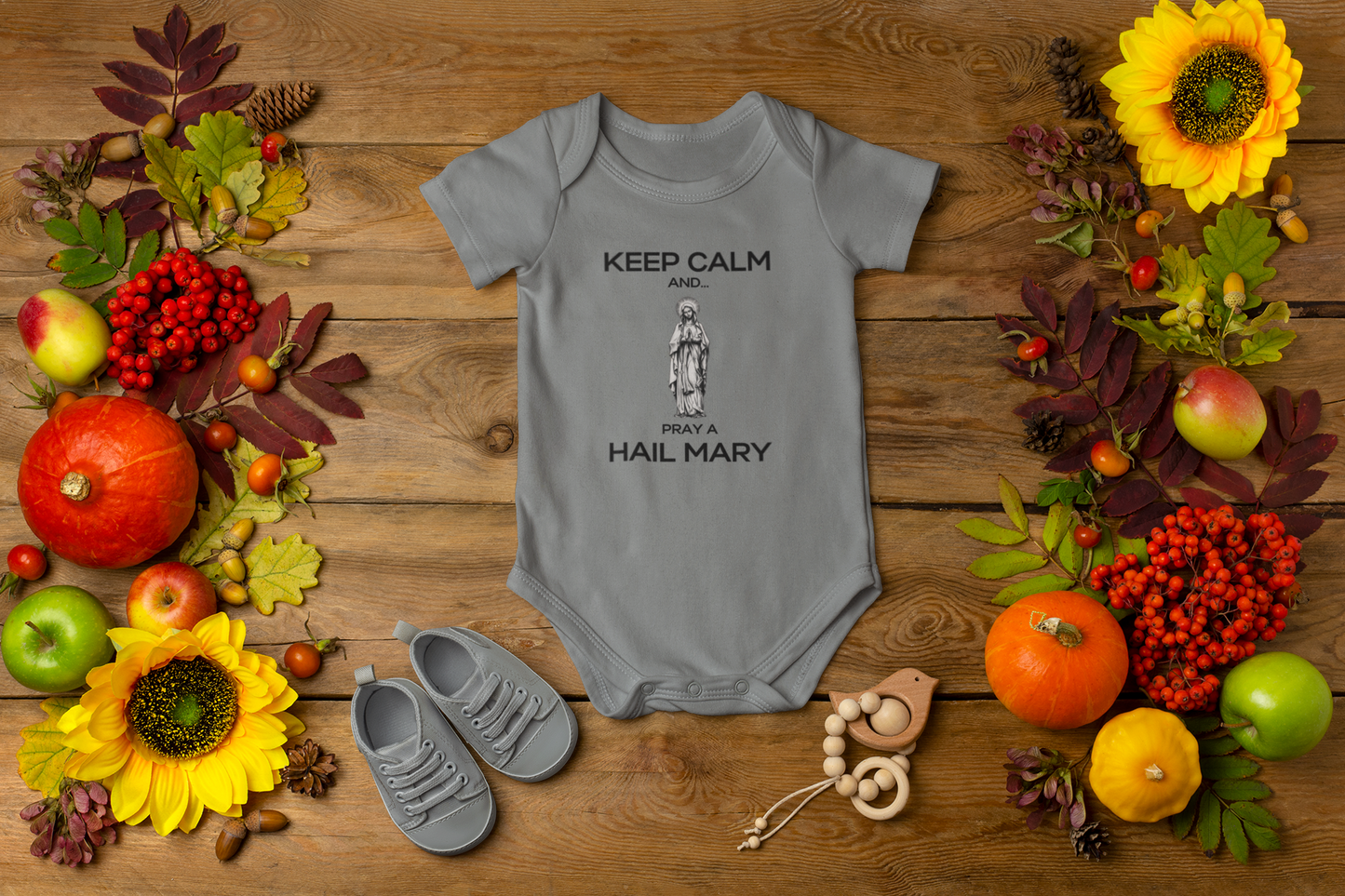 KEEP CALM AND... PRAY A HAIL MARY Infant Bodysuit; Hail Mary Bodysuit, Hail Mary All-in-one, Marian All-in-one, Catholic Gifts, Baptism Gift, Baby Gift