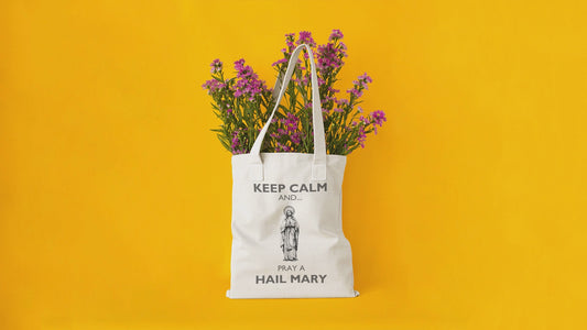 KEEP CALM AND PRAY A HAIL MARY Natural Tote Bag, Hail Mary Tote Bag, Marian Tote, Catholic Gift, Natural Tote Bag