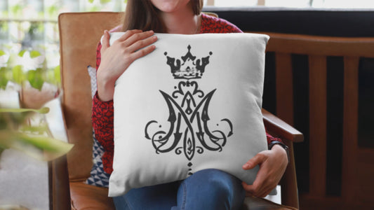 Marian Monogram Square Pillow, Blessed Virgin Mary Pillow, Catholic Pillow, Marian Pillow, Catholic gift, Gift for Mom, Gift for Dad, Religious Pillow, Christian Pillow