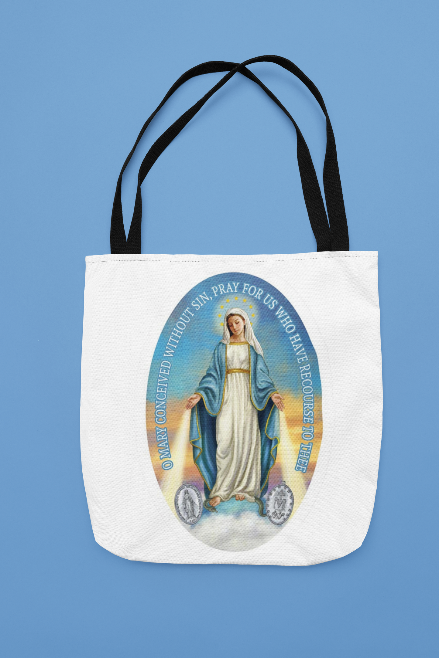 Miraculous Medal Tote Bag with Hail Mary Prayer, Miraculous Medal Tote, Hail Mary Tote Bag, Marian Tote Bag, Blessed Virgin Mary Tote, Catholic Tote, Marian Bag, Catholic gift