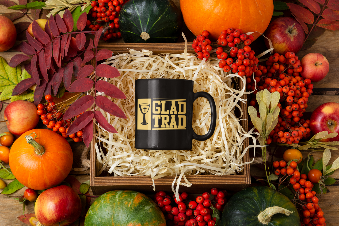 Glad Trad 11oz Black Mug, Catholic Mug, Catholic gift, Gift for Mom, Gift for Dad, Religious Mug, Christian Mug